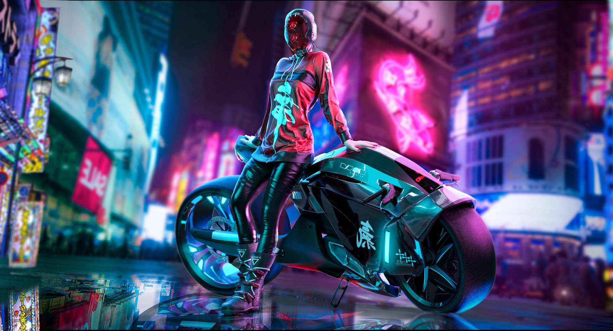1920 X 1080 Gaming Mujer Cyberpunk Con Motocicleta Fondos de pantalla