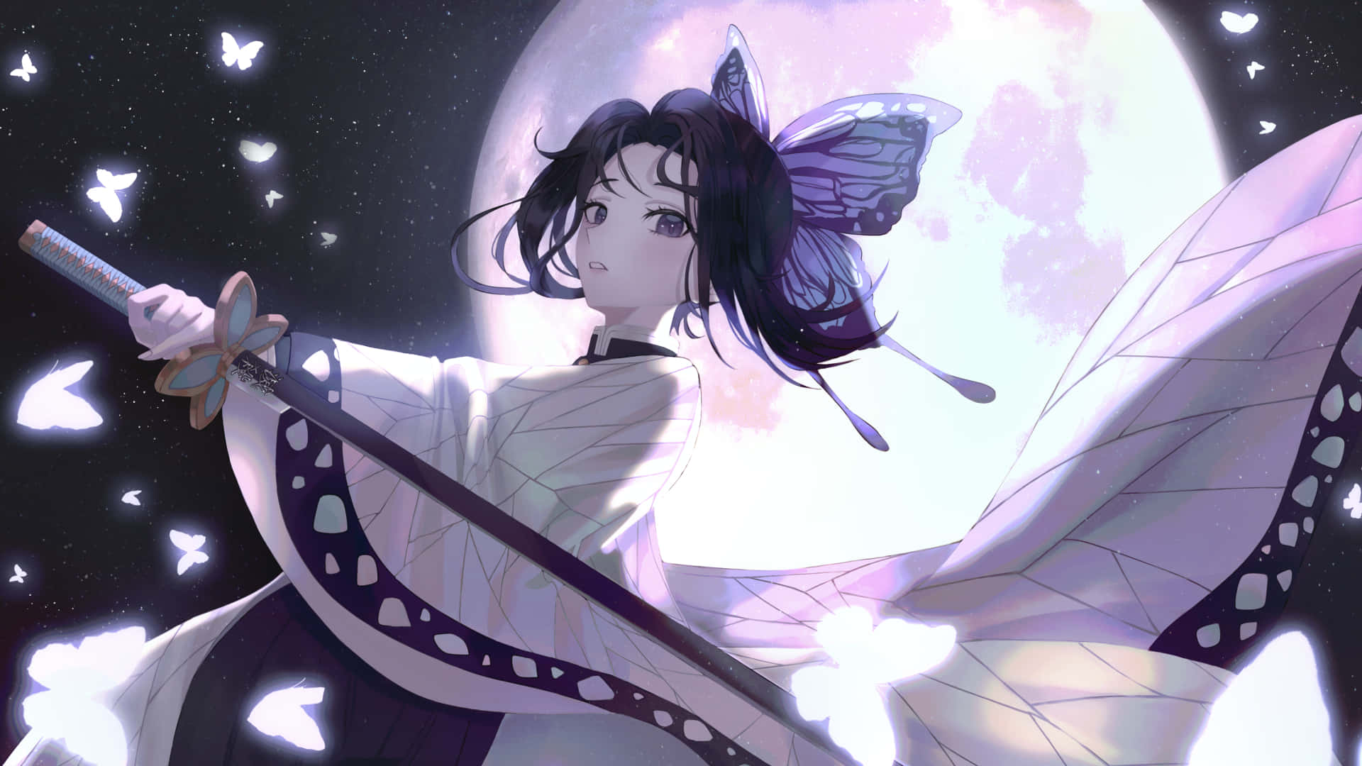 1920x1080 Anime Shinobu Kocho Negro Púrpura Fondos de pantalla