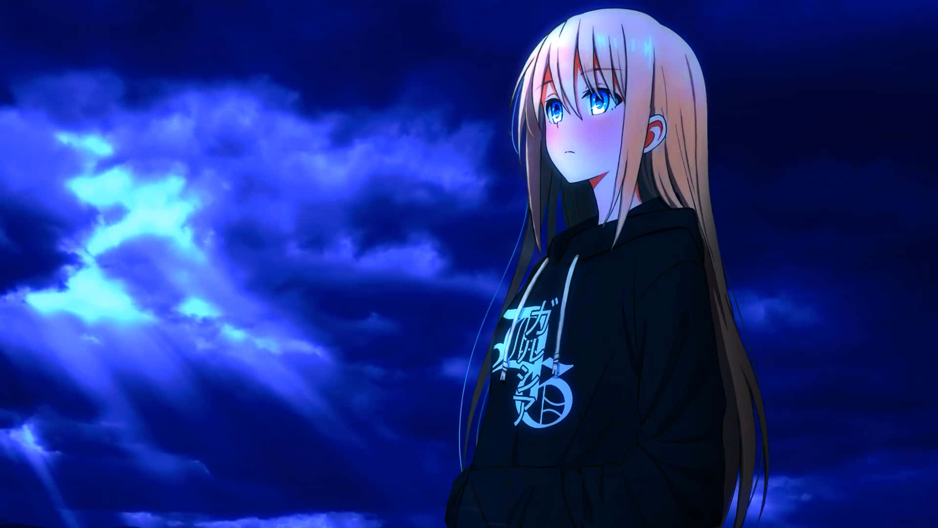 1920x1080 Chica Anime Azul Oscuro Fondos de pantalla