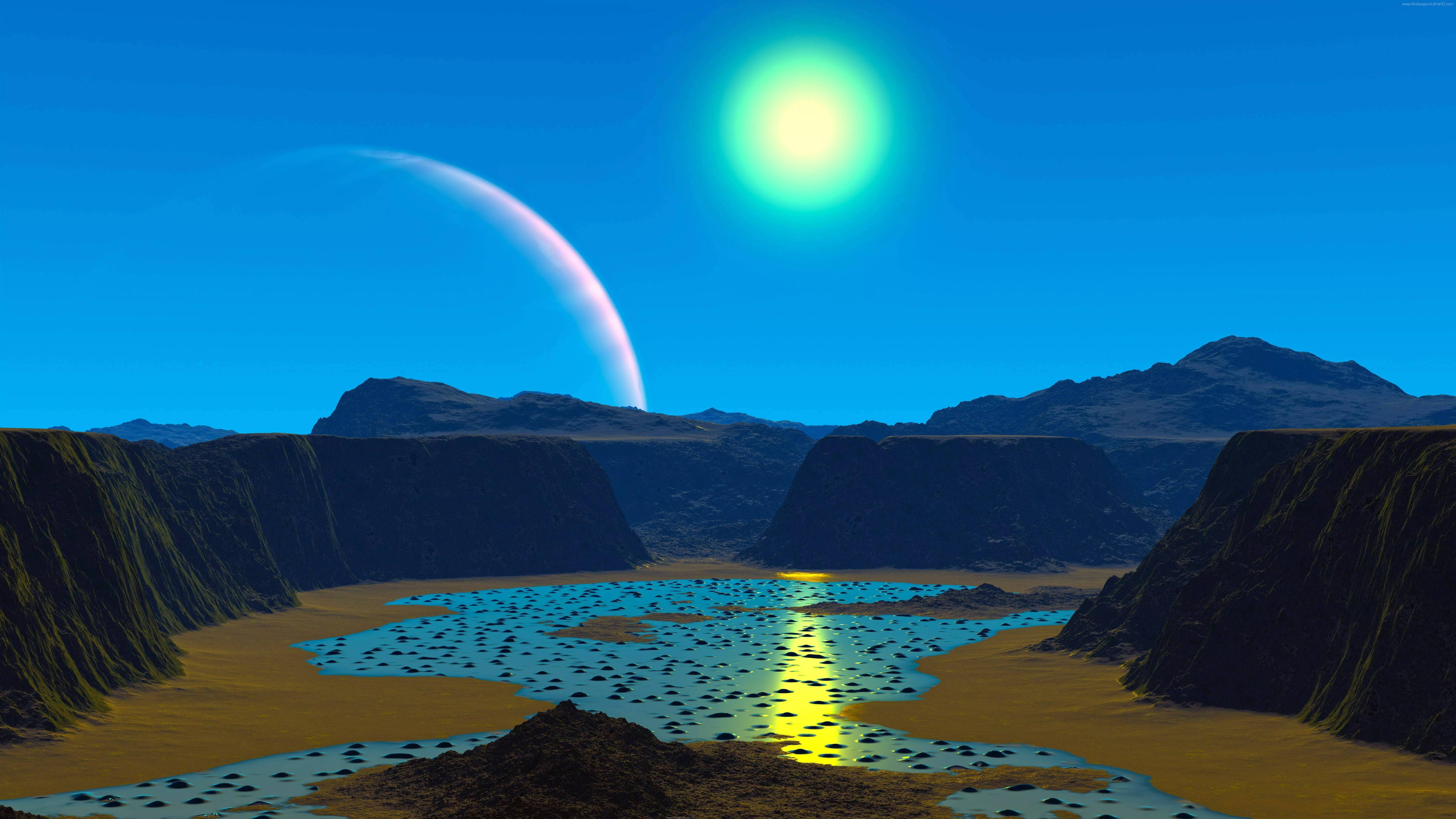 32K Ultra HD Naturaleza Luna Sobre Río Desértico Fondos de pantalla