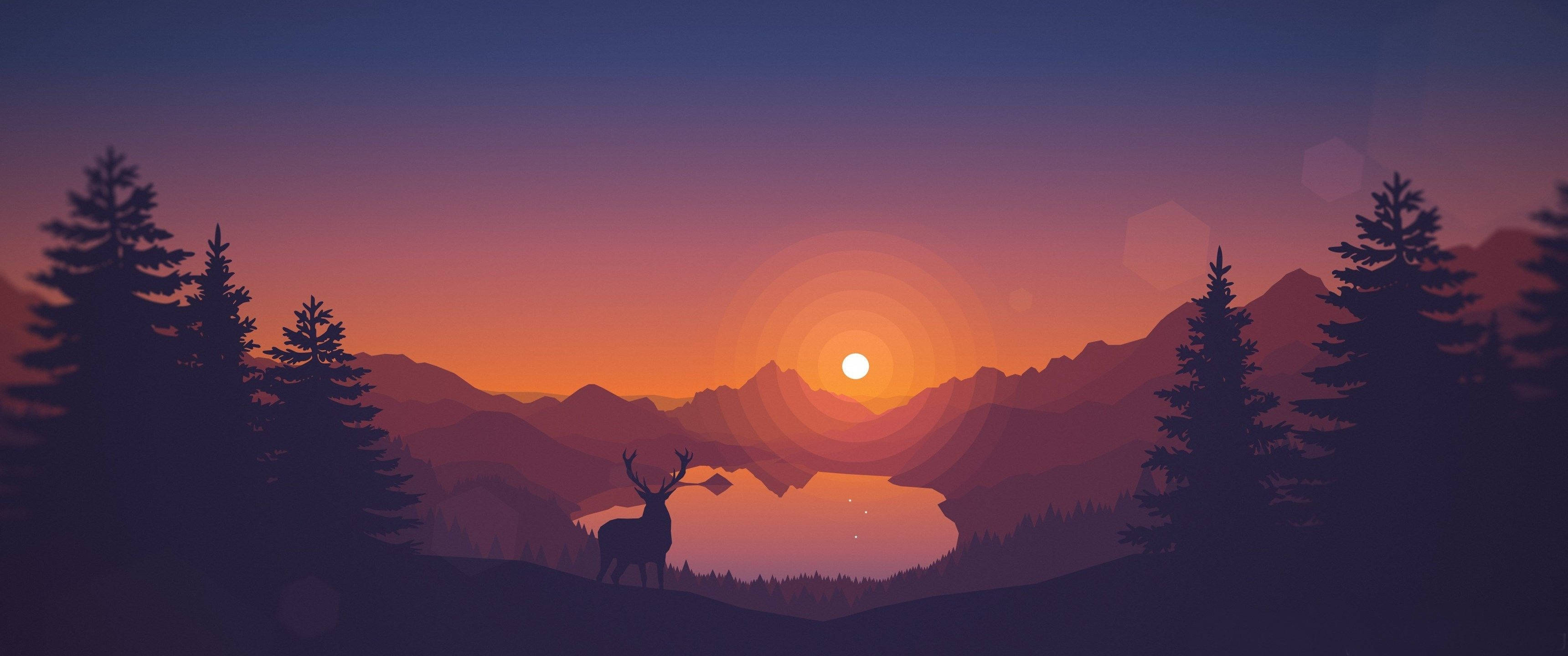 3440x1440 Valle del Atardecer Minimalista Fondos de pantalla