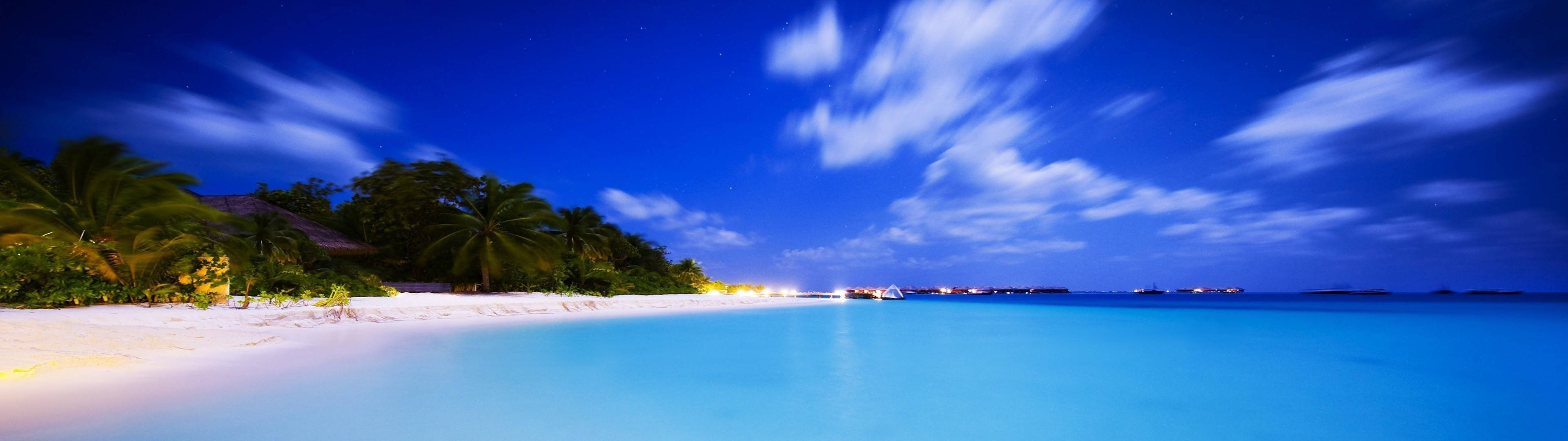 3840x1080 HD Playa para Dos Monitores Fondos de pantalla