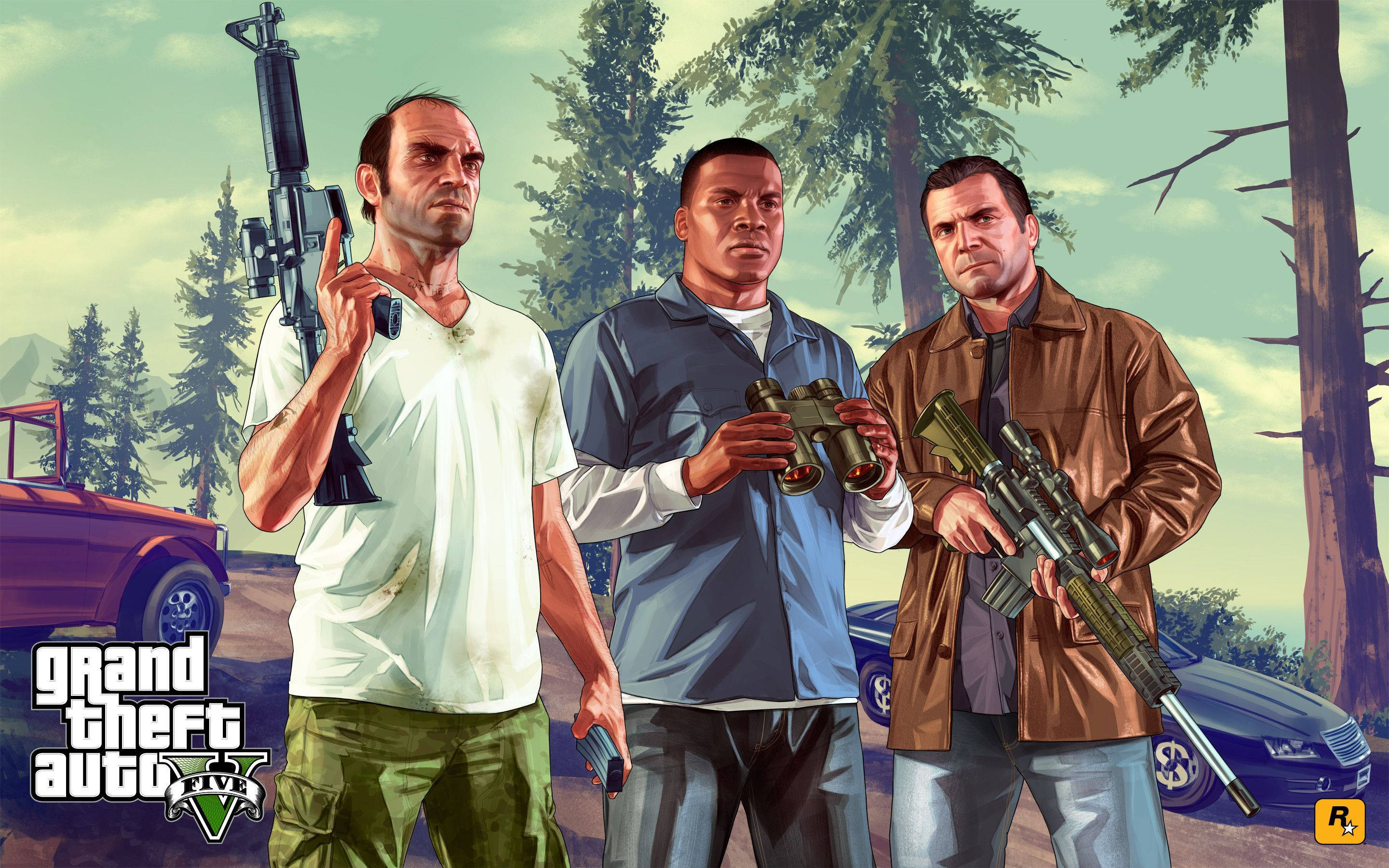 4K GTA 5 Trevor, Franklin y Michael con Armas Fondos de pantalla