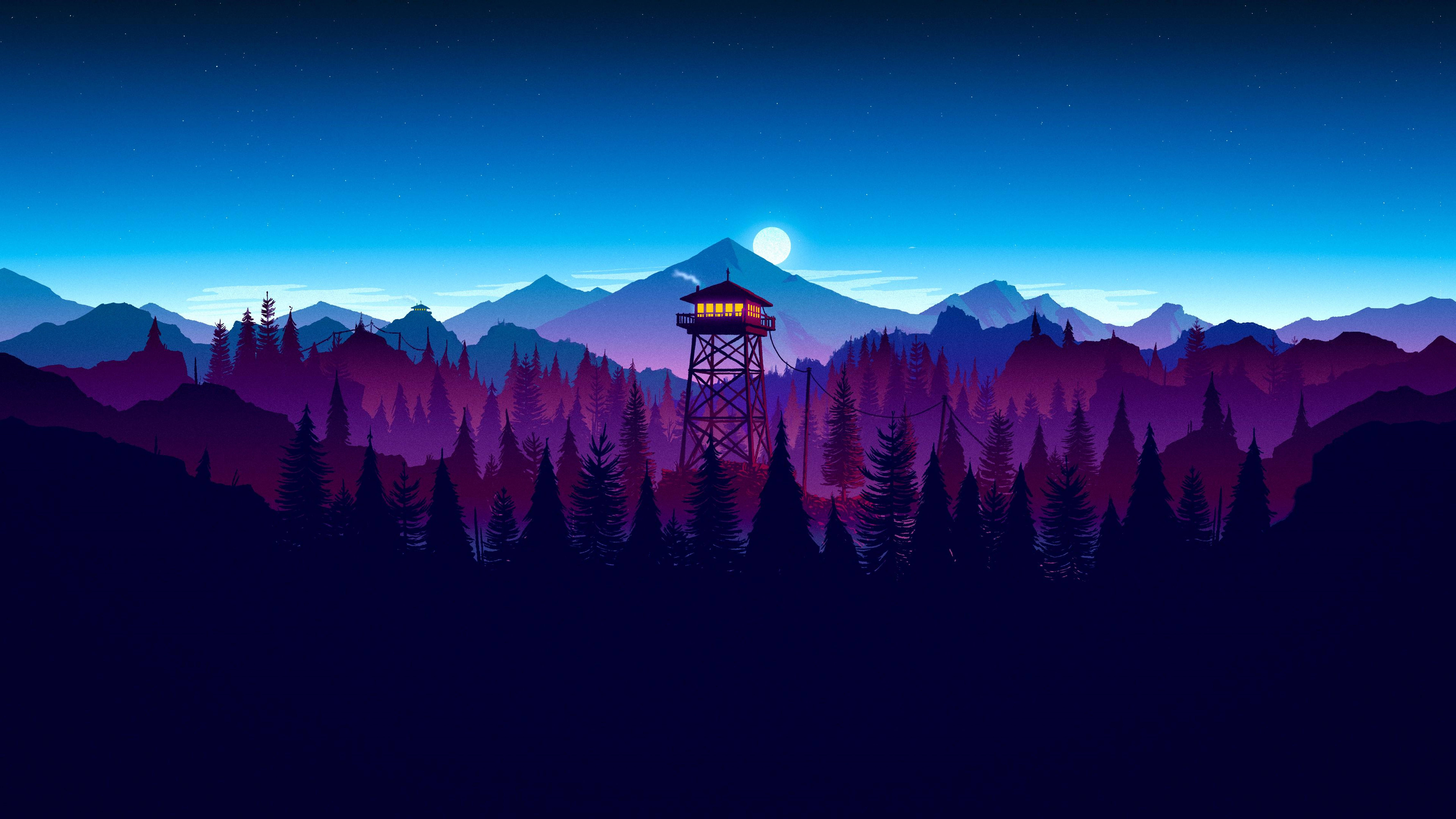 4K Silueta de Bosque Púrpura de Firewatch Fondos de pantalla