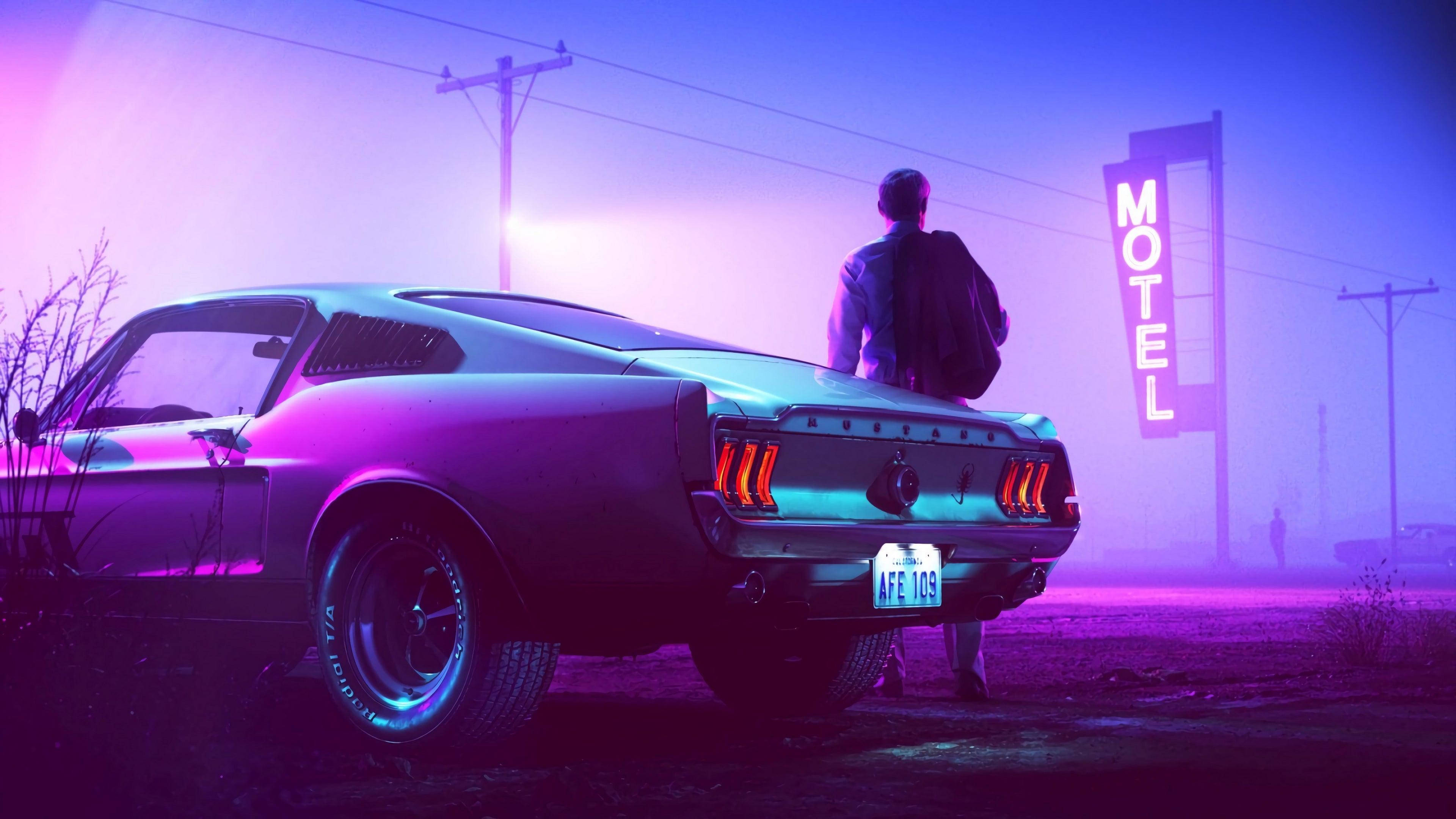 4K Ultra HD Mustang Púrpura Neón Fondos de pantalla