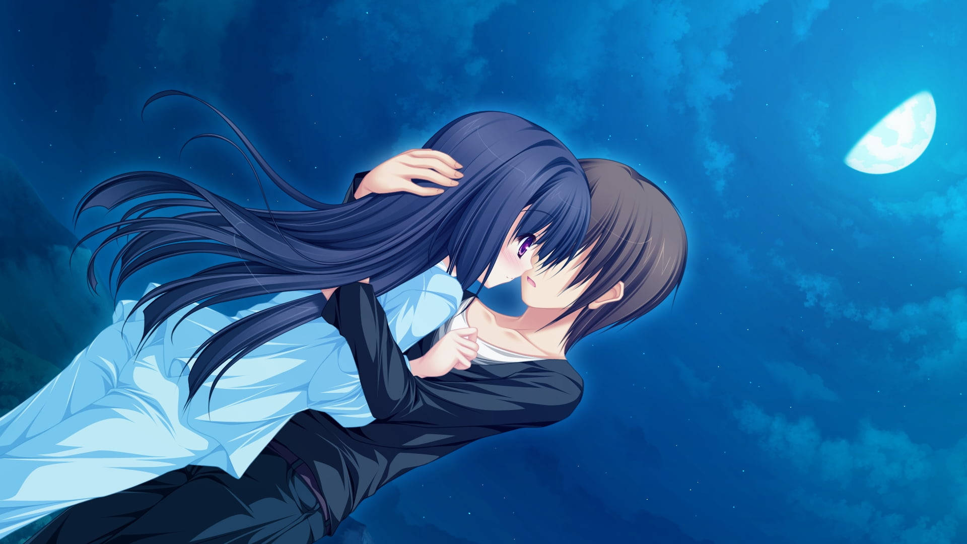 Abrazo anime bajo la luna Fondos de pantalla