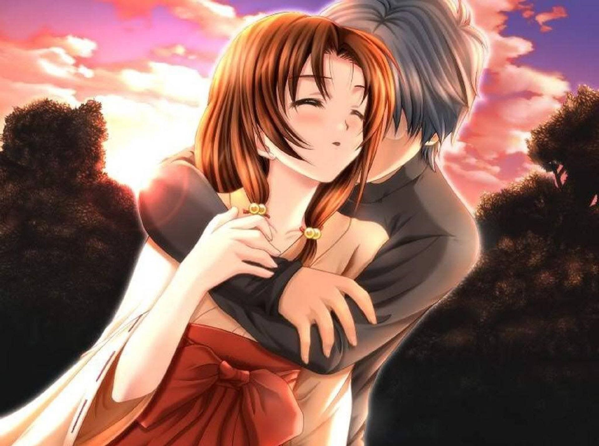 Abrazo Anime con Ojos Cerrados Fondos de pantalla