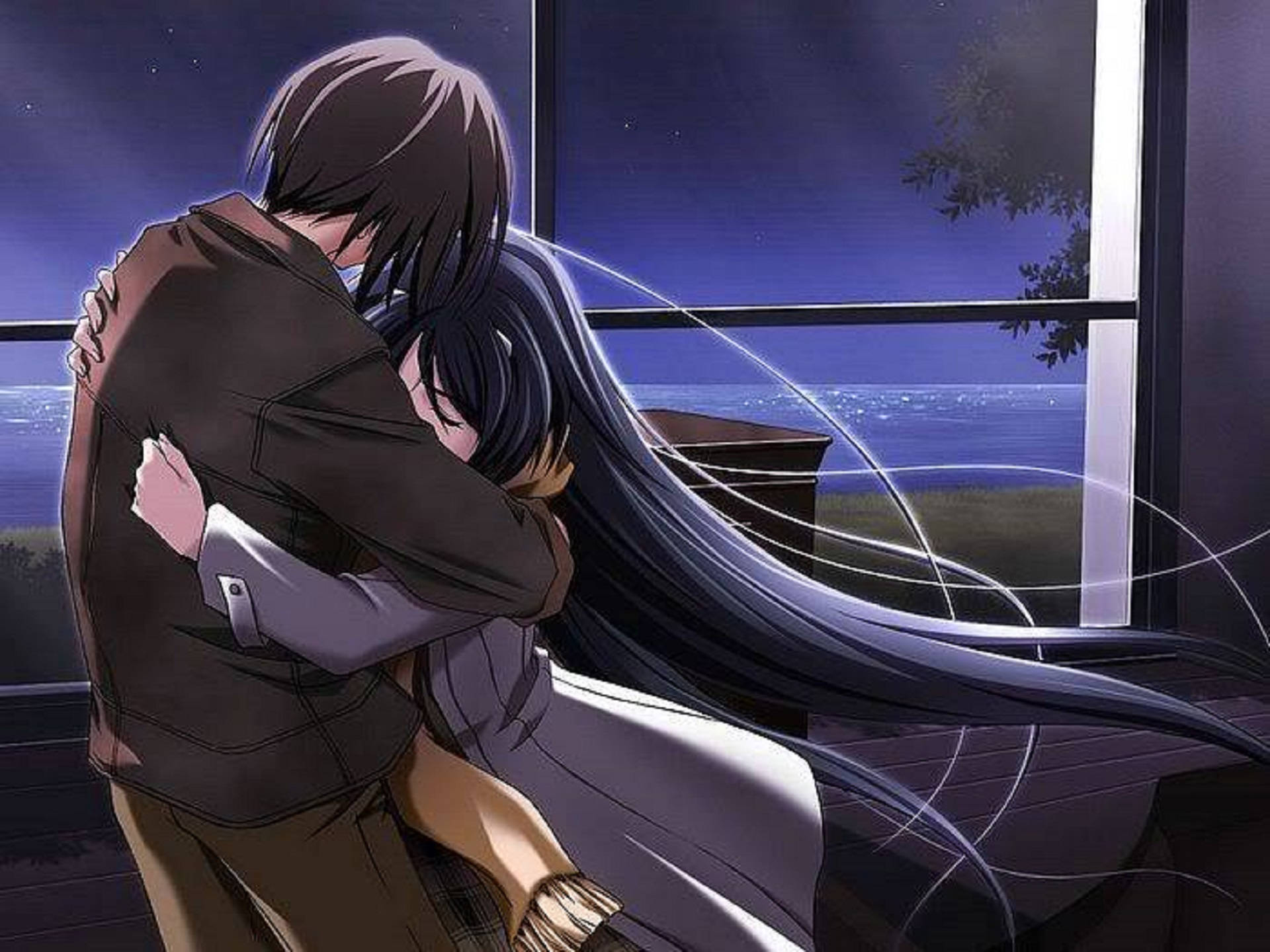 Abrazo anime en la ventana Fondos de pantalla