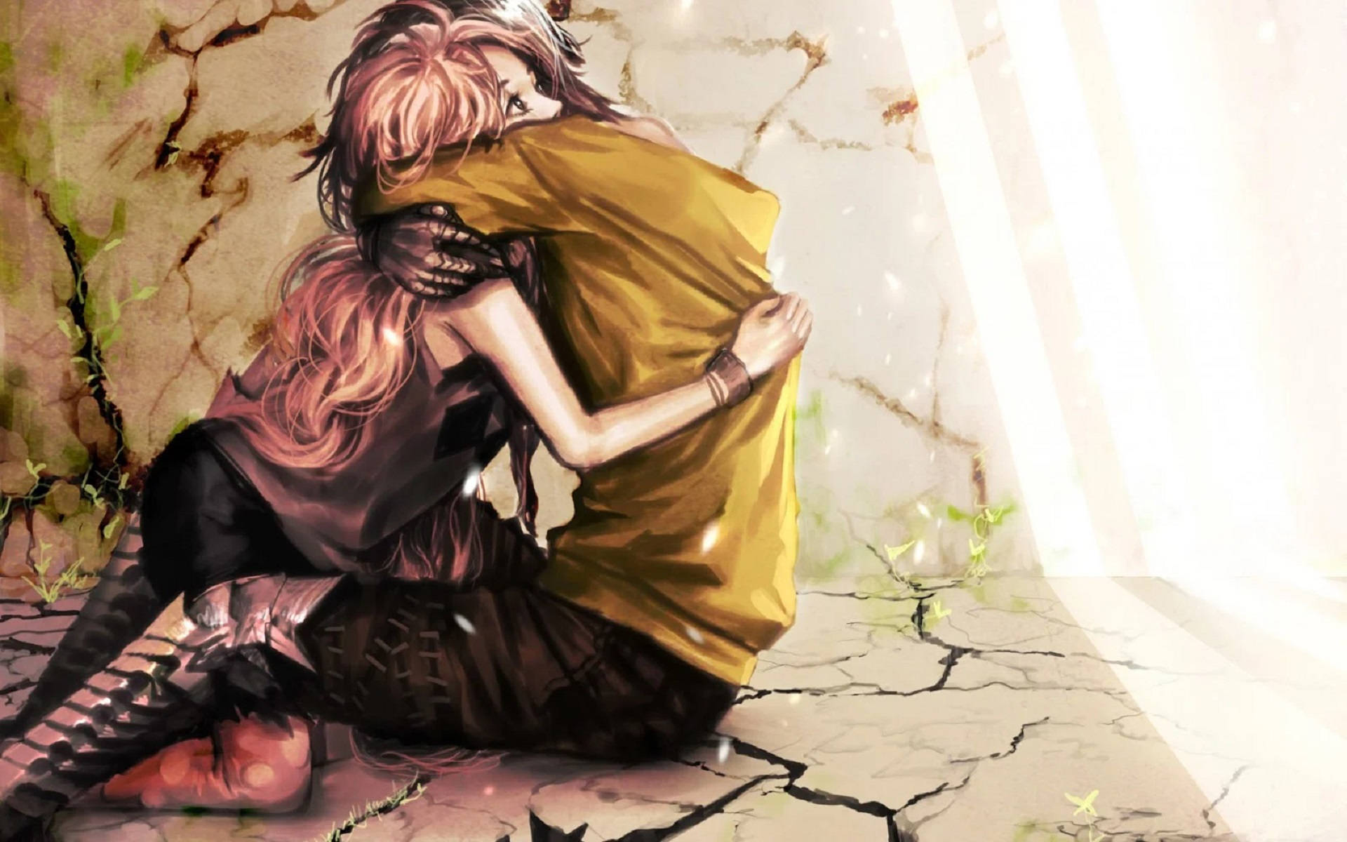 Abrazo Anime en Suelo Seco Fondos de pantalla