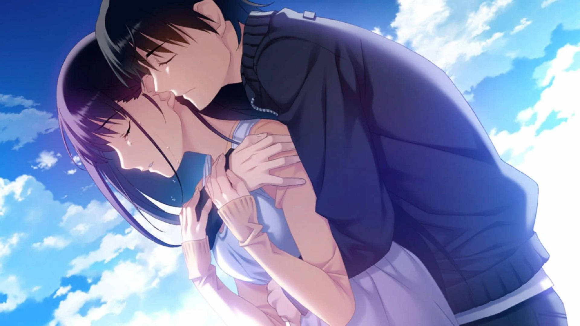 Abrazo de Anime con Ojos Cerrados Fondos de pantalla