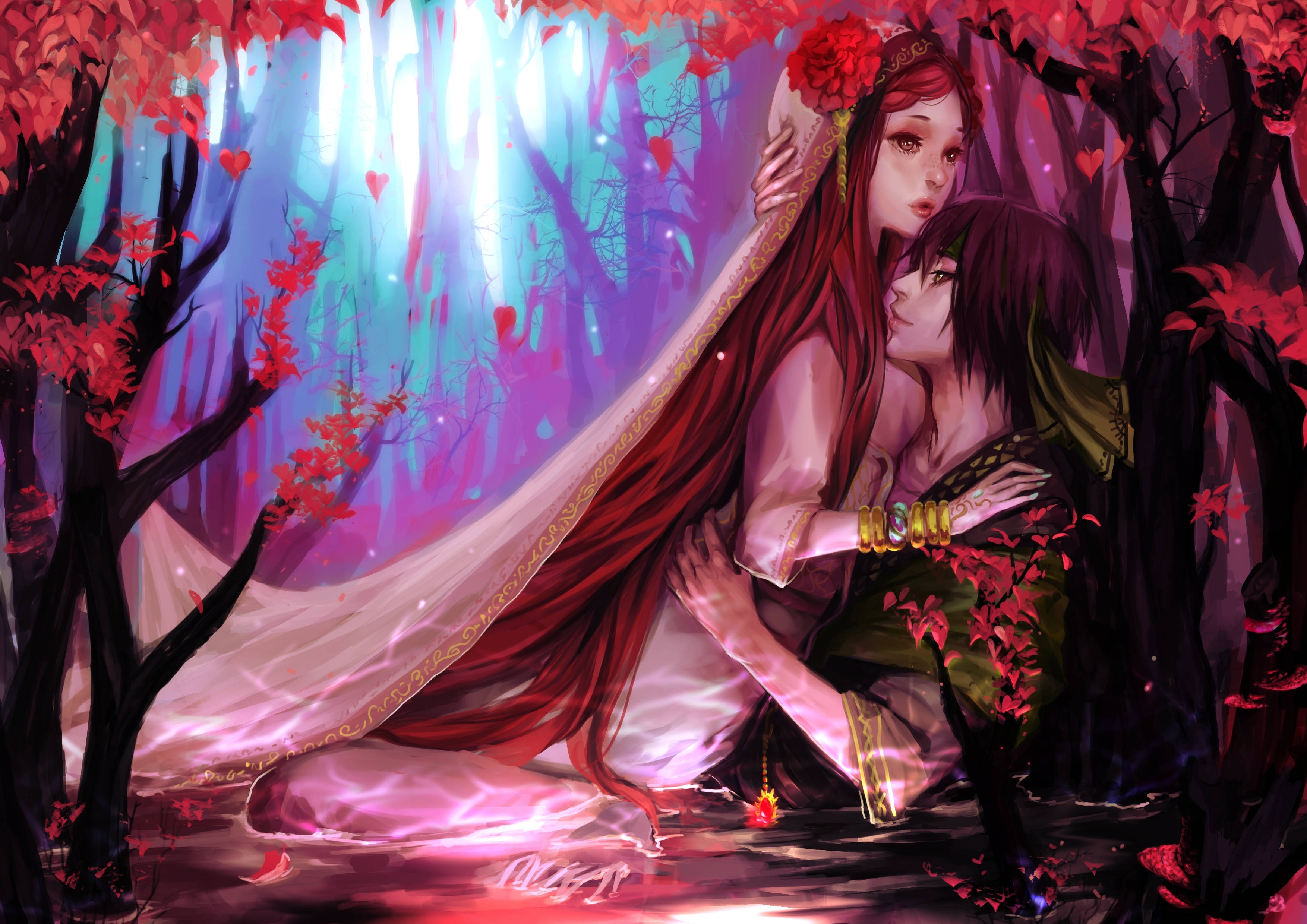 Abrazo de anime en vestido de novia Fondos de pantalla