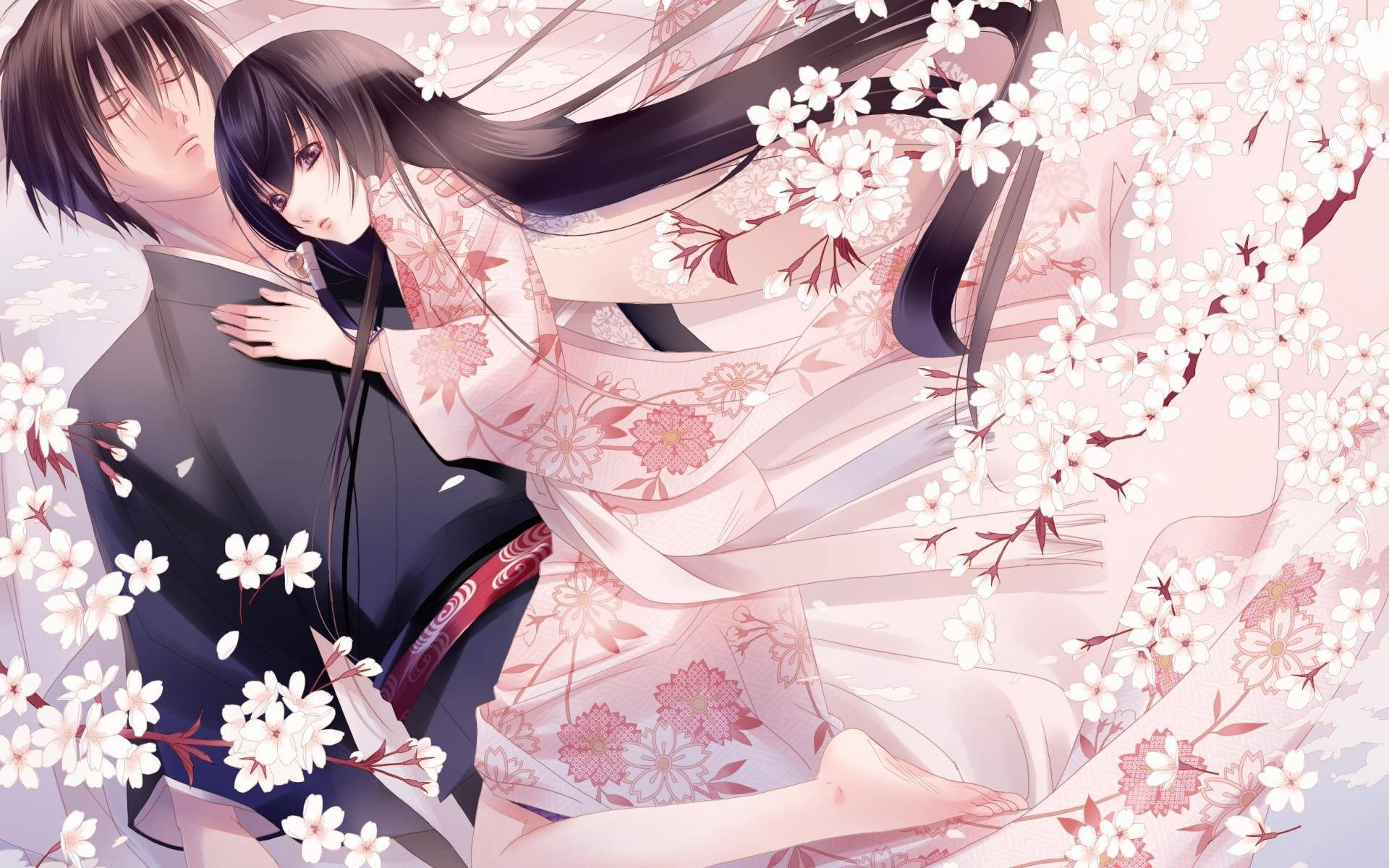 Abrazo de anime entre chico y chica Fondos de pantalla
