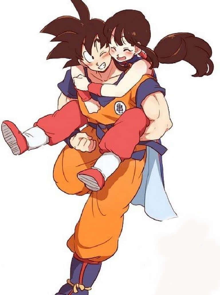 Abrazo por la espalda de Goku y Chichi levantándola Fondos de pantalla