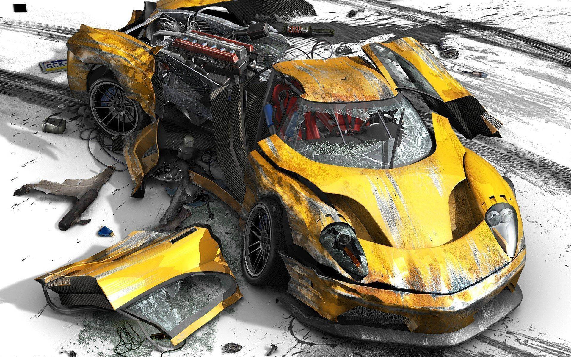 Accidente Automovilístico Aterrador con Vehículo Amarillo Fondos de pantalla