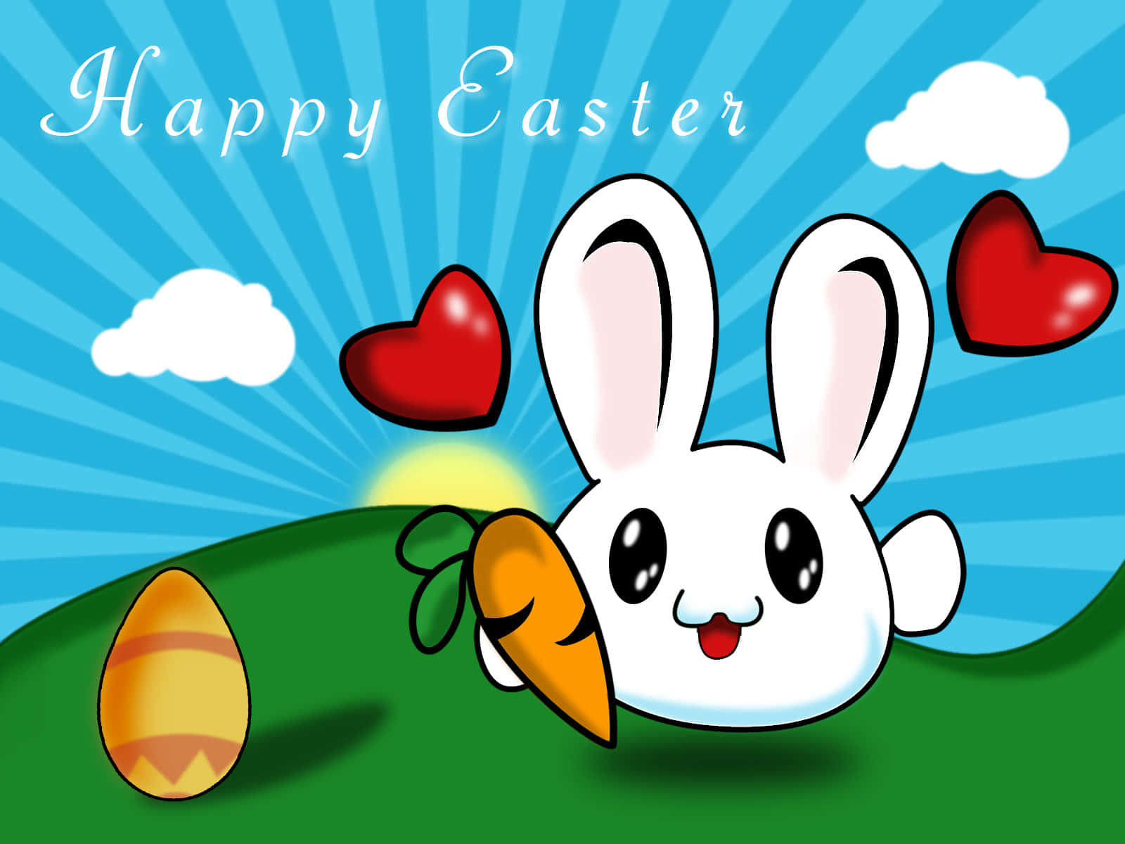 Adorable Conejito de Pascua con Huevos Pintados de Colores en un Prado Soleado Fondos de pantalla