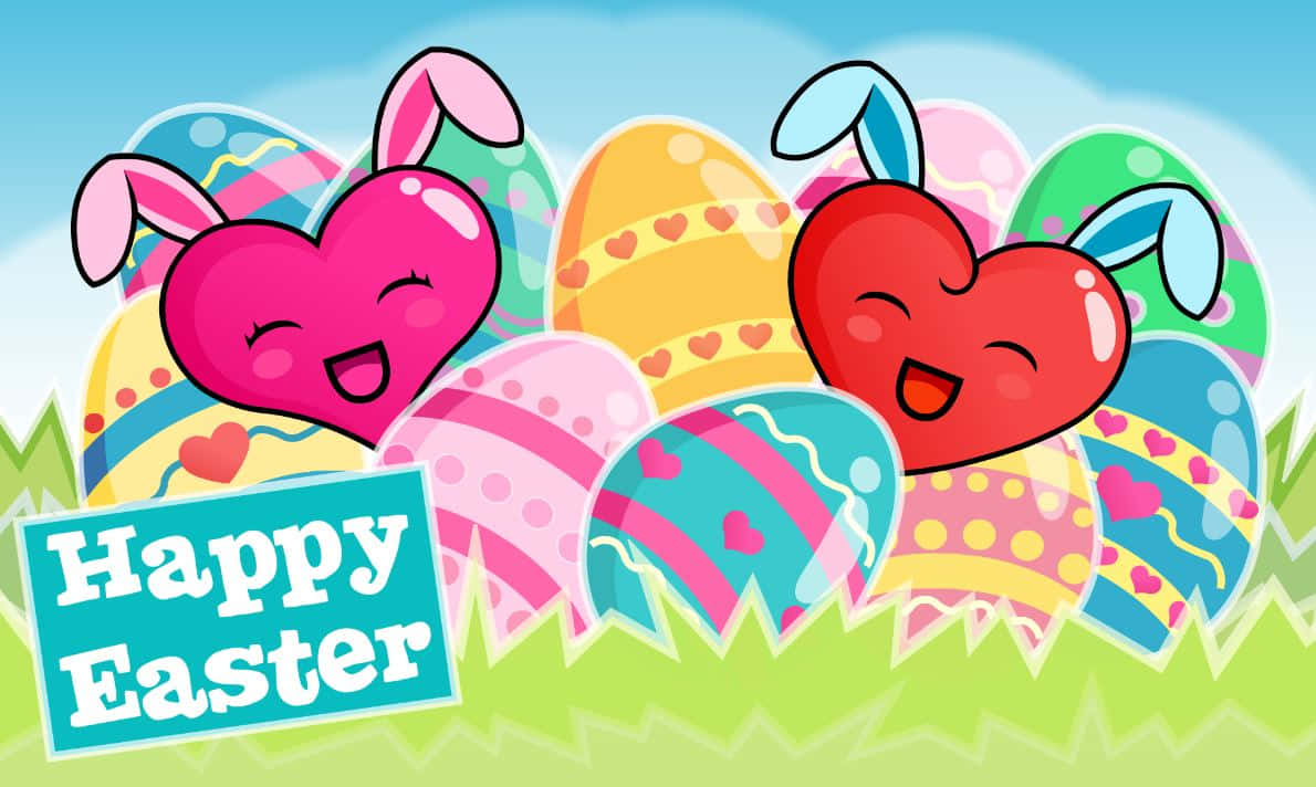 Adorable Conejito de Pascua y Huevos Coloridos sobre Fondo Floral Fondos de pantalla