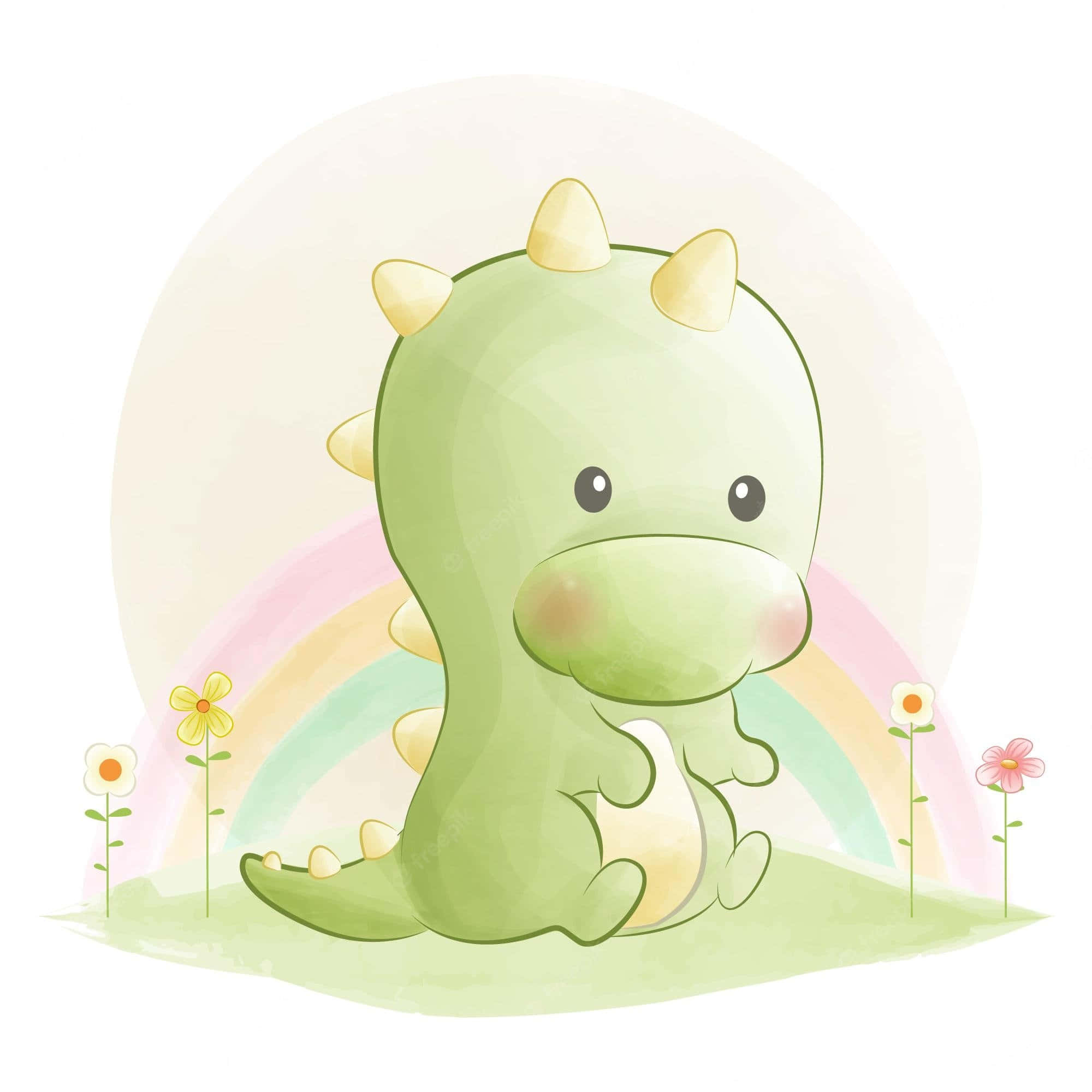 Adorable dinosaurio paseando por un bosque colorido Fondos de pantalla