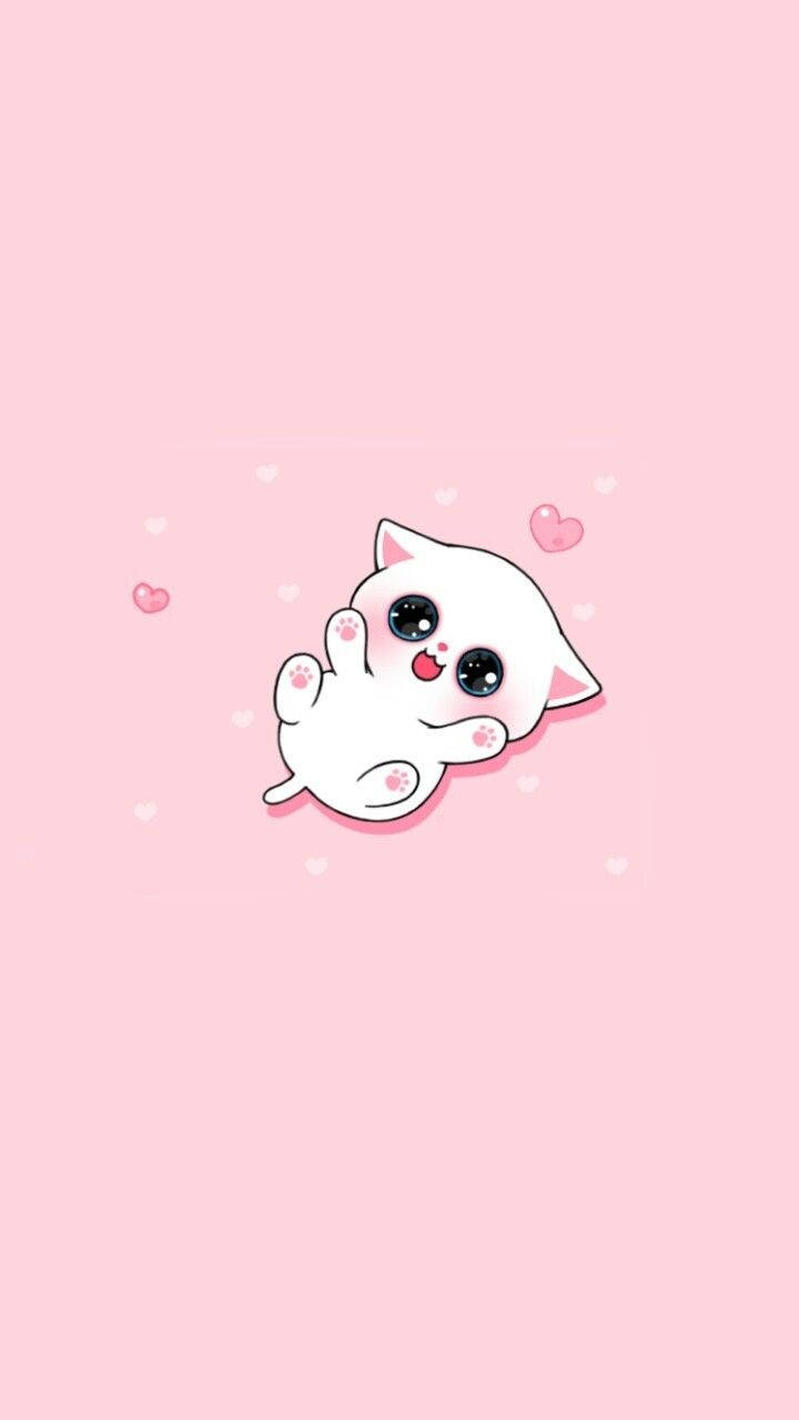 Adorable Gatito Bebé de Caricatura con Patitas Rosadas Fondos de pantalla