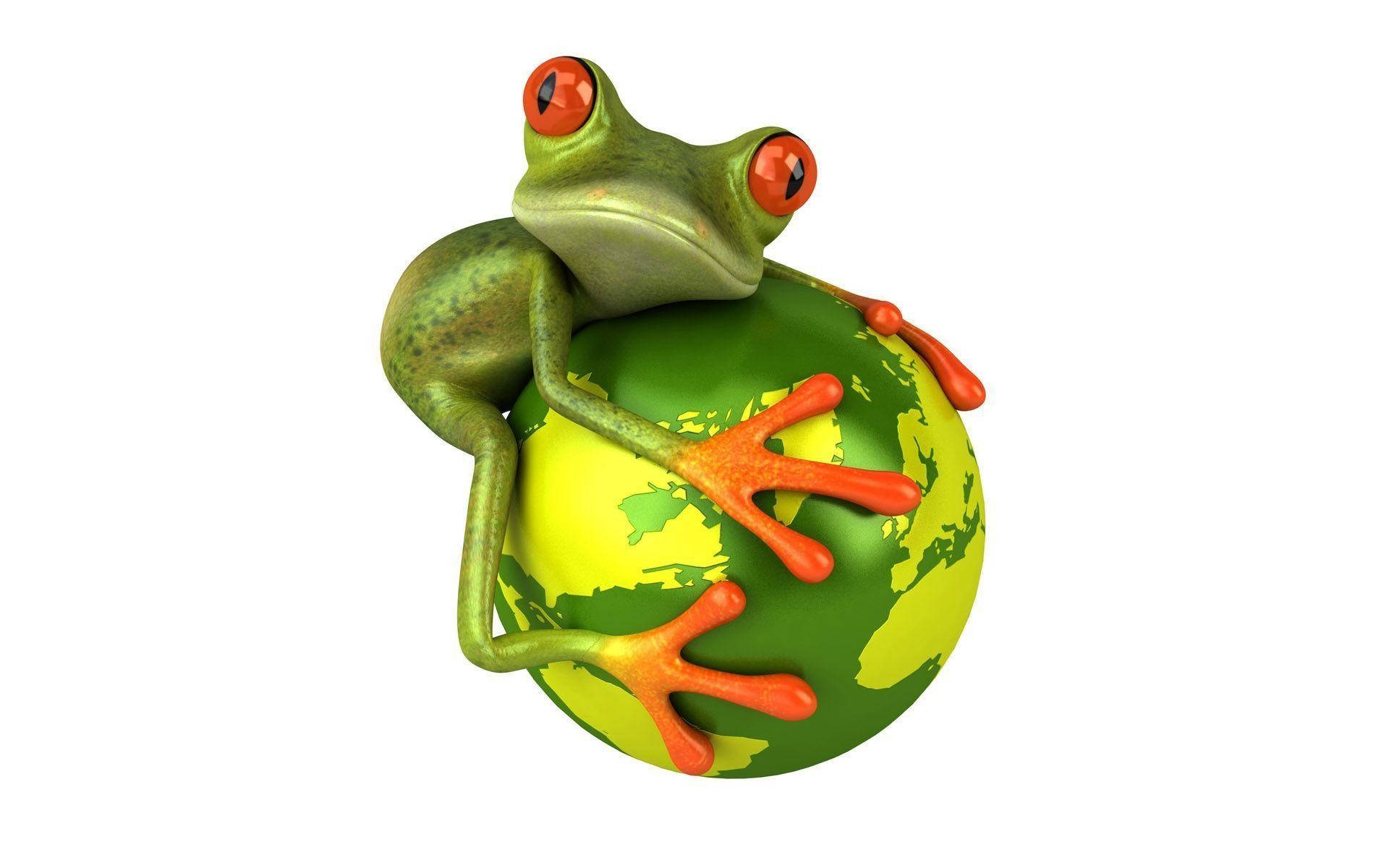 Adorable Rana Kawaii Abrazando un Planeta Verde Fondos de pantalla