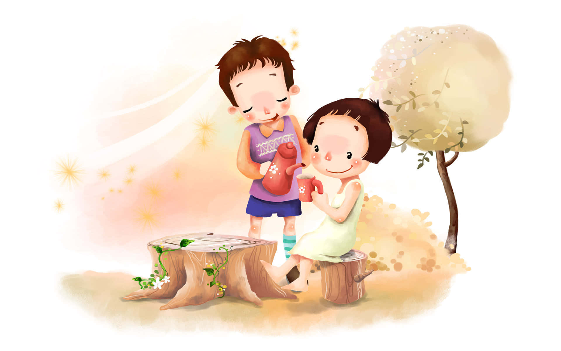Adorables Animales de Dibujos Animados Disfrutan un Día Soleado Fondos de pantalla