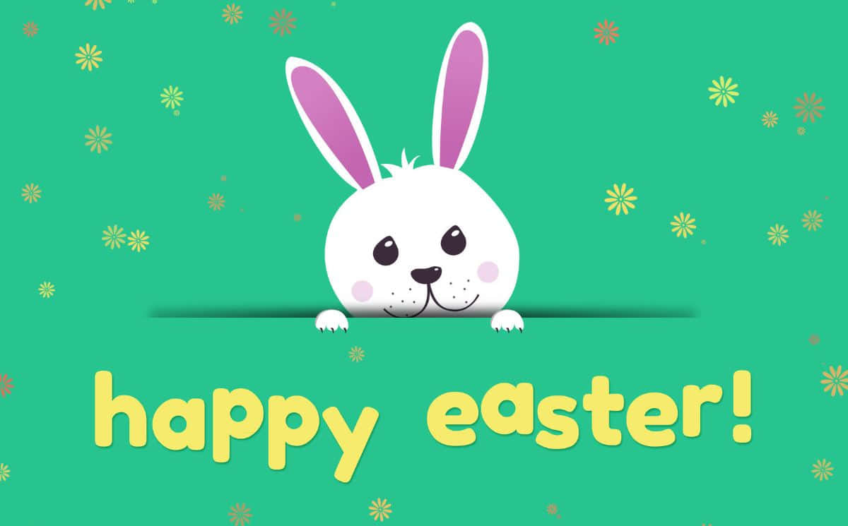Adorables conejitos de Pascua con huevos coloridos sobre un fondo primaveral Fondos de pantalla