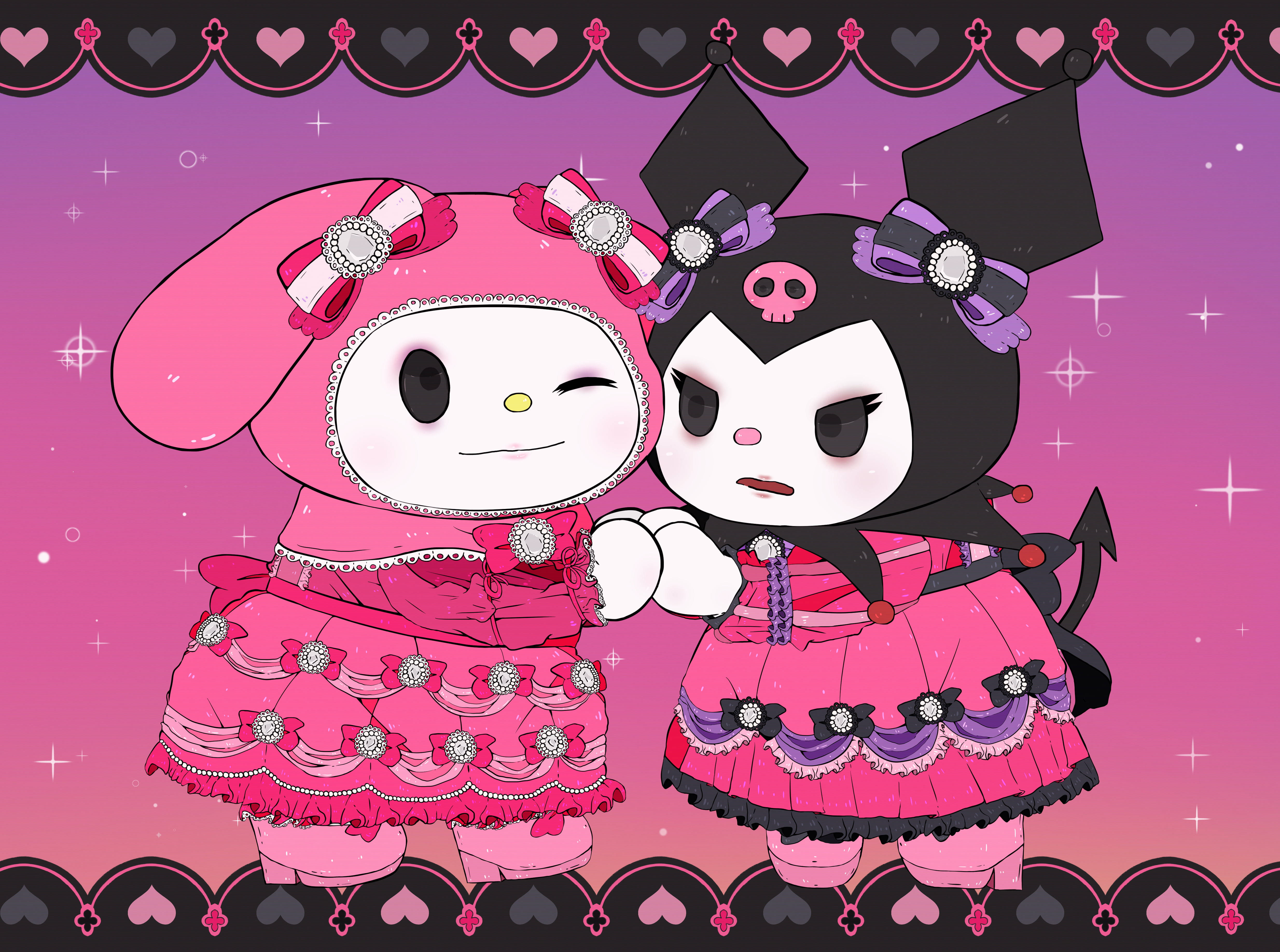 Adorables My Melody y Kuromi en Vestidos Rosas Fondos de pantalla