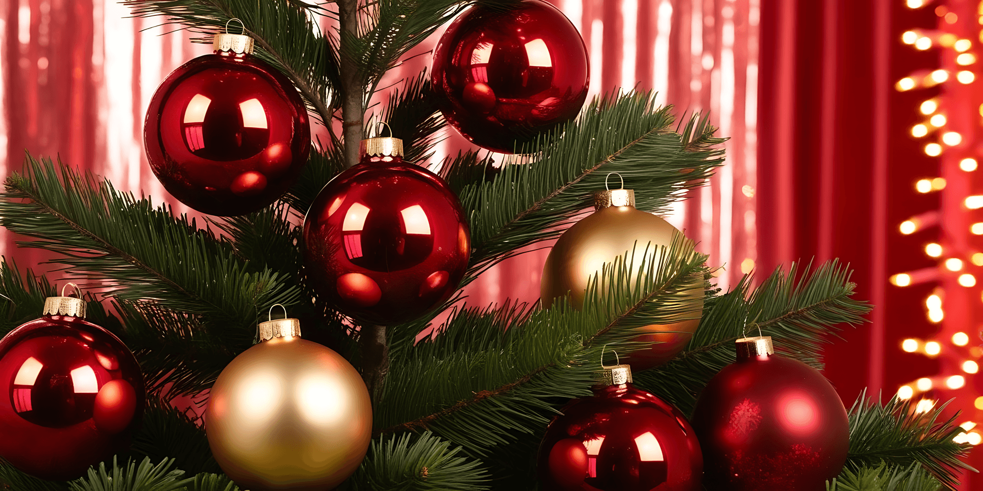 Navidad, adornos, rojo, plateado, esferas, festivo, decoración, árbol, pino, temporada, invierno, brillo, celebración