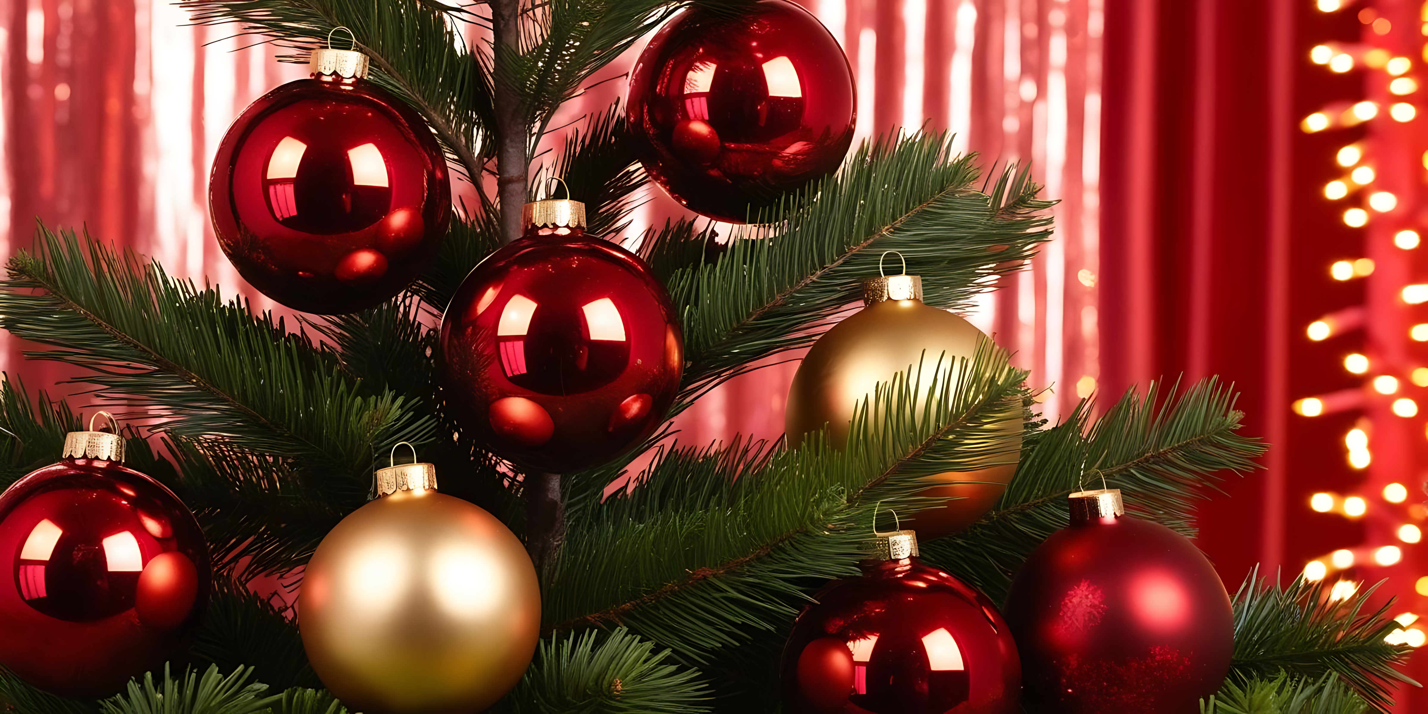 Adornos navideños en ramas de pino Fondos de pantalla