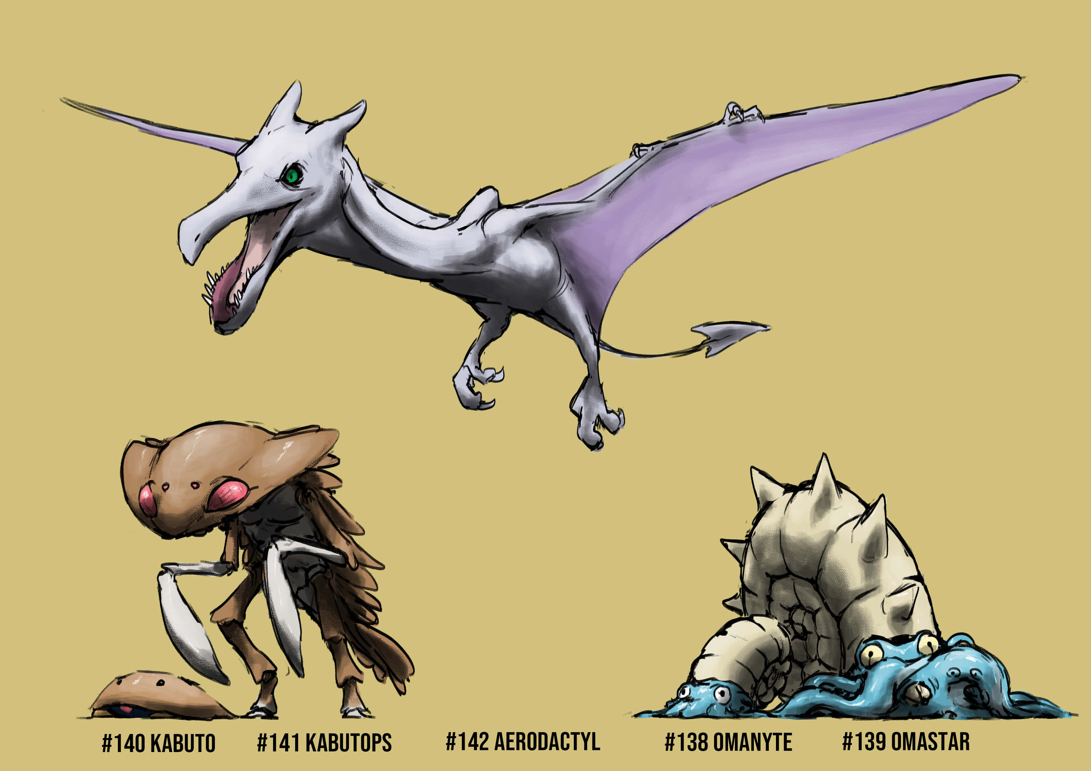 Aerodactyl, Kabutops y Omastar Fondos de pantalla