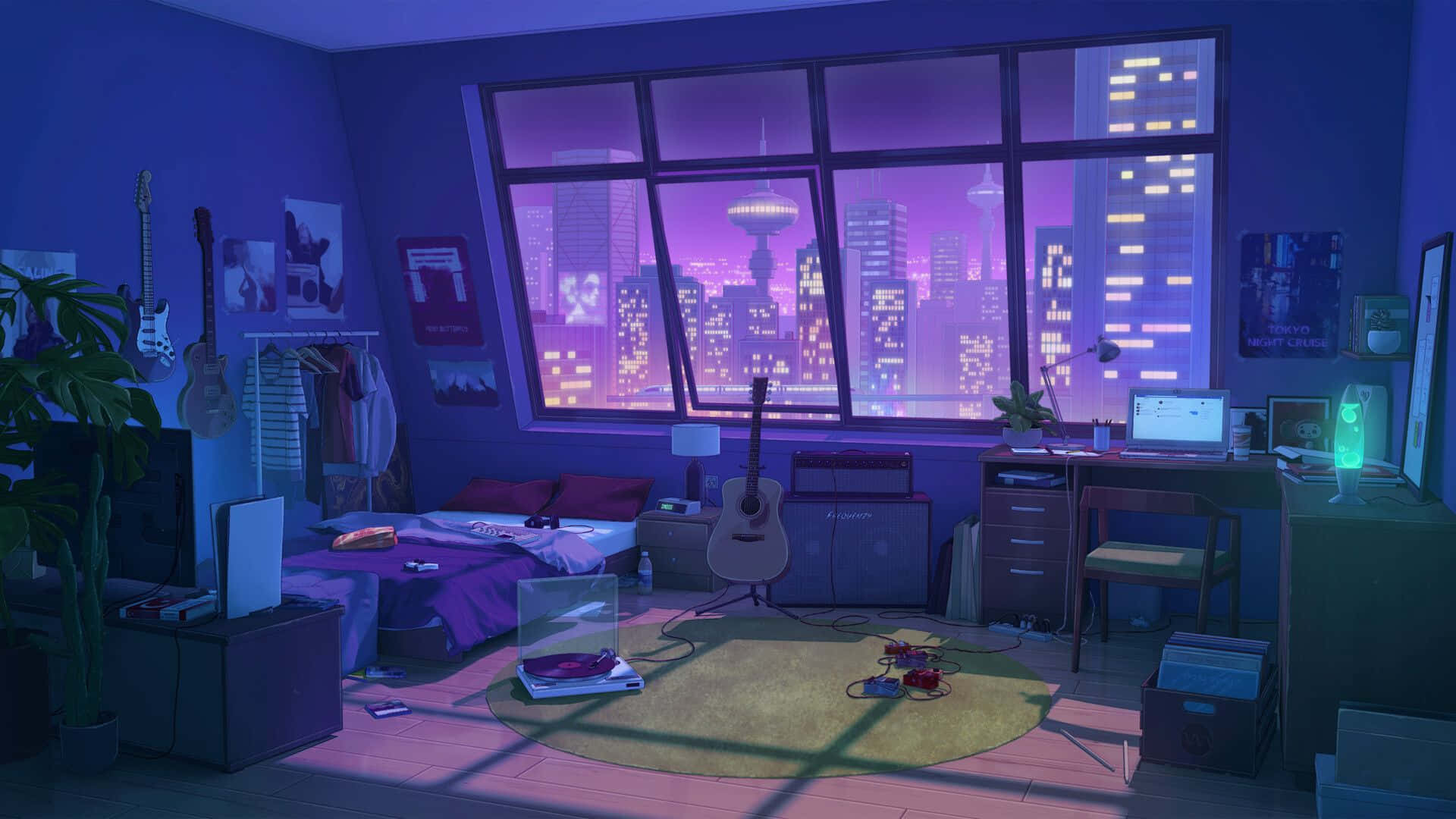 Agrega un toque de color a tu escritorio con este impresionante fondo anime morado Fondos de pantalla