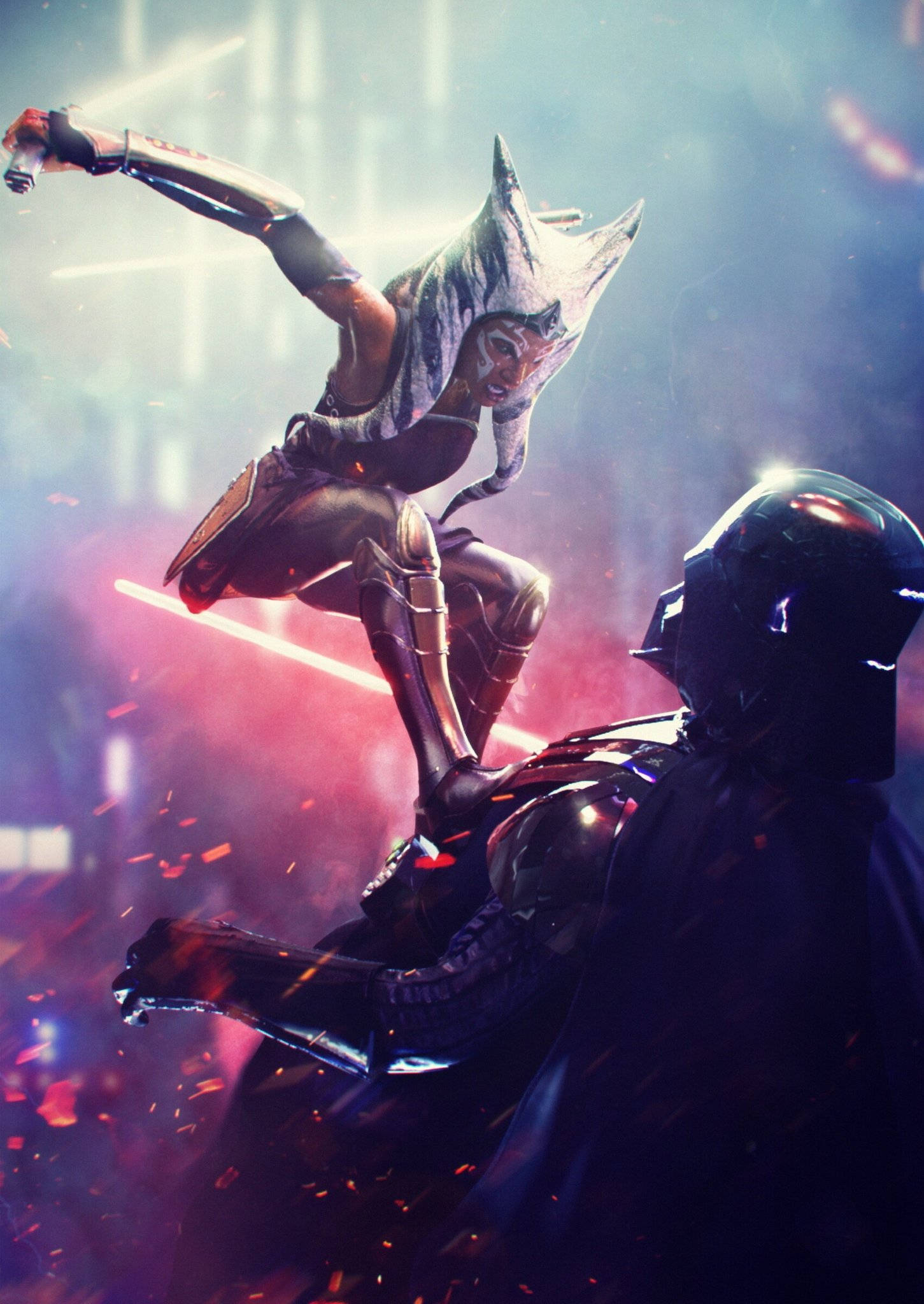 Ahsoka Tano saltando sobre un enemigo Fondos de pantalla
