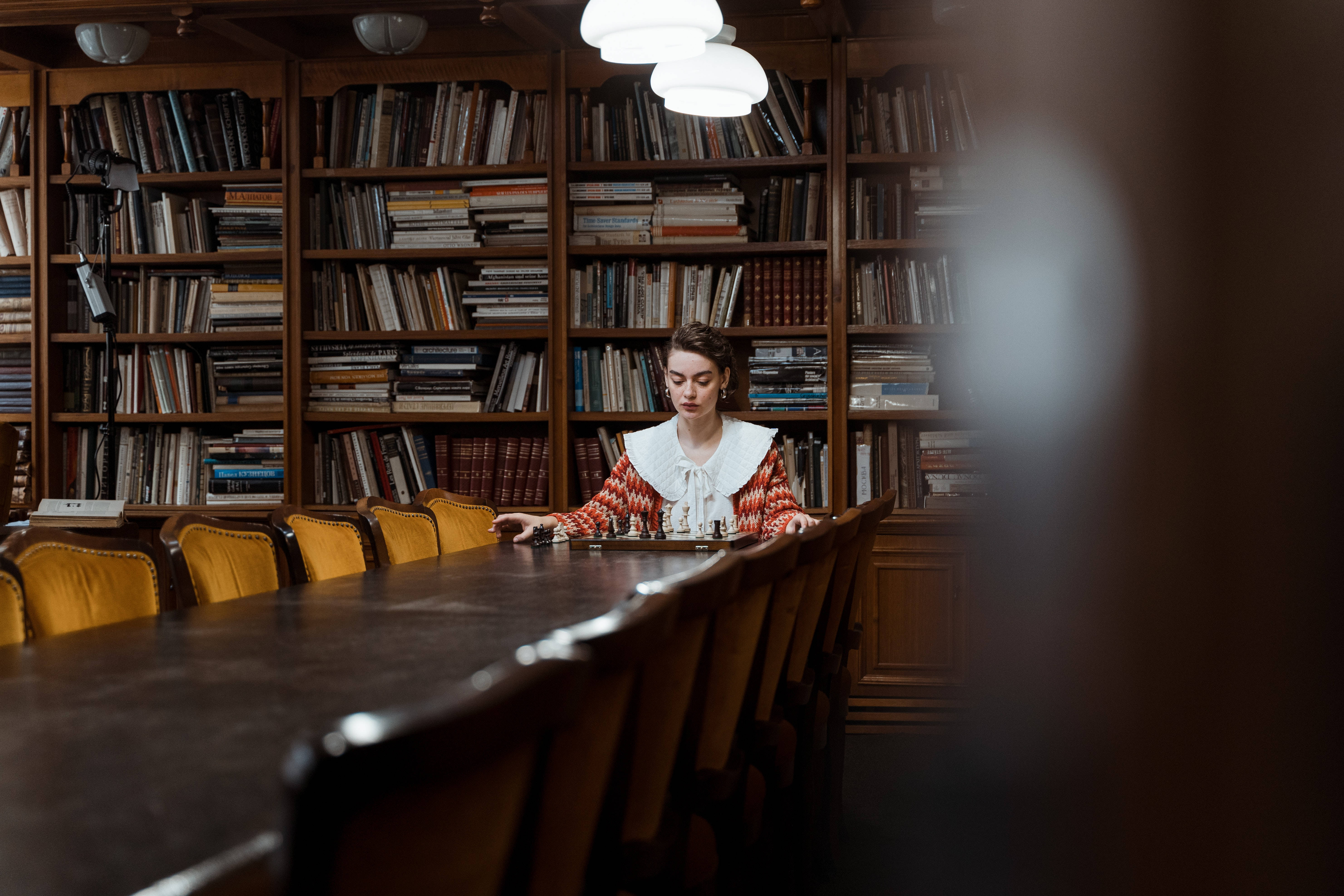Ajedrez en Biblioteca Dark Academia Escritorio Fondos de pantalla