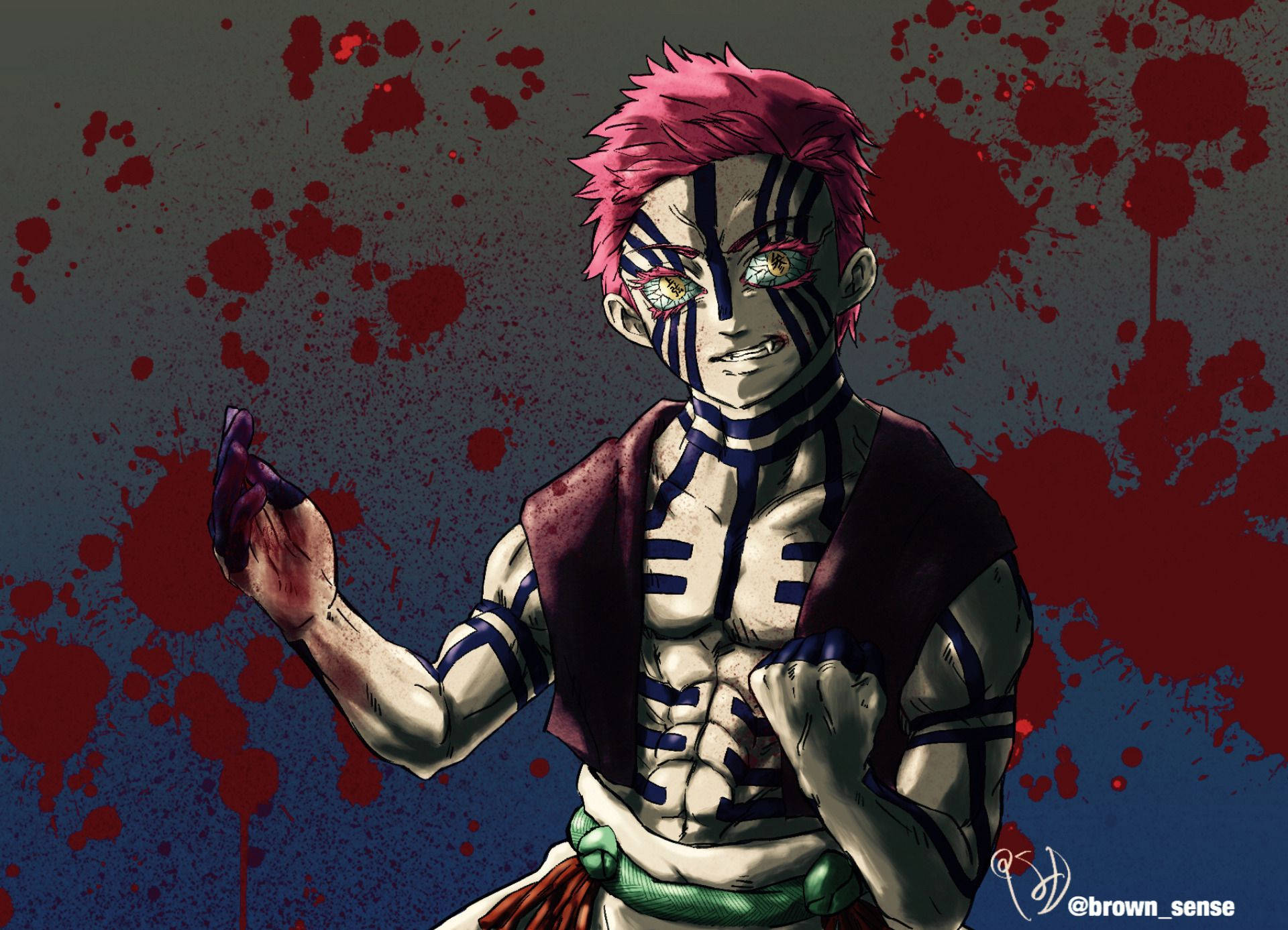 Fondo de pantalla de Demon Slayer de la Luna Superior 3 Akaza con marcas negras por todo su cuerpo. — Demon slayer 4K GIF Fondos de pantalla