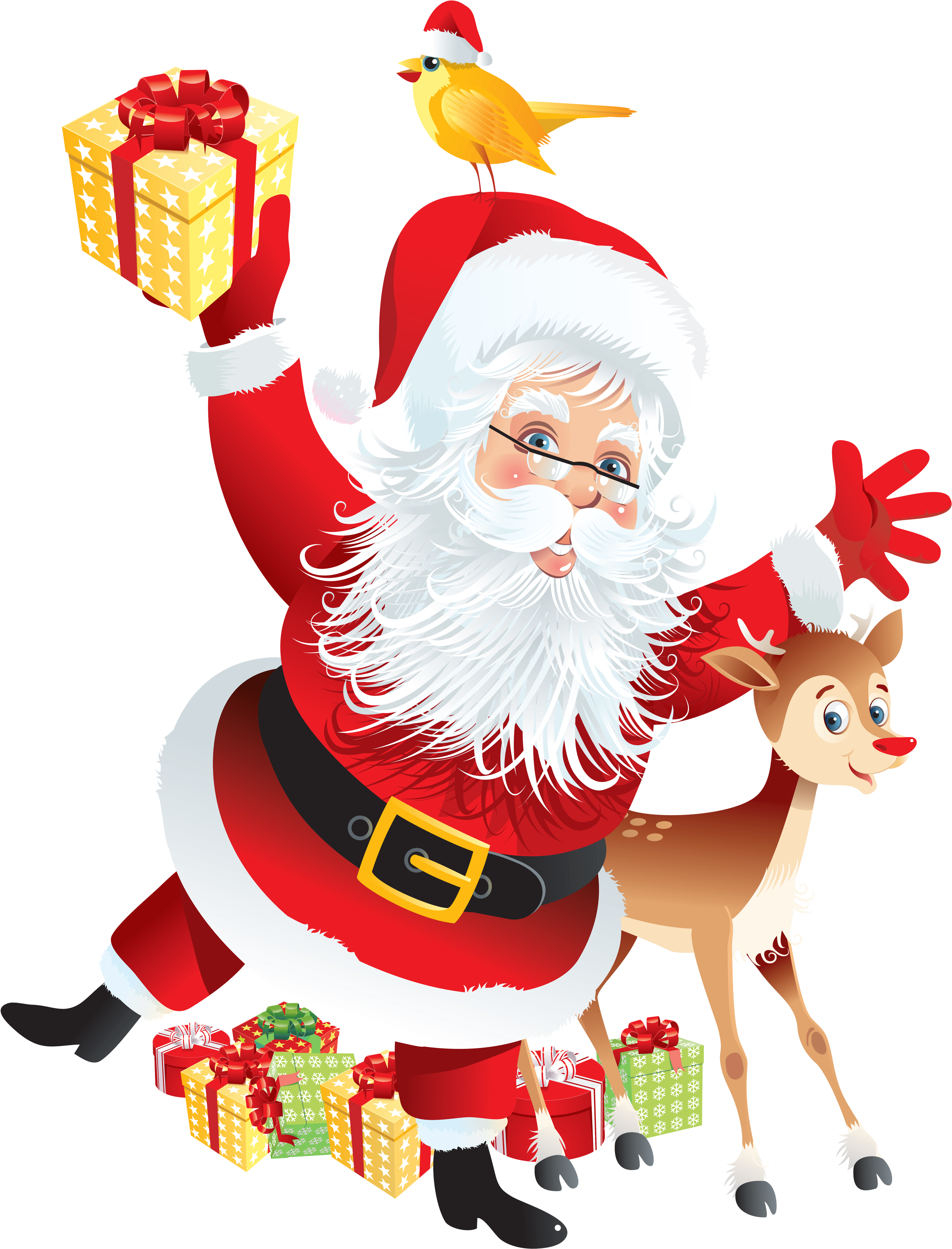 Alegre Santa Claus con Regalos y Reno Fondos de pantalla