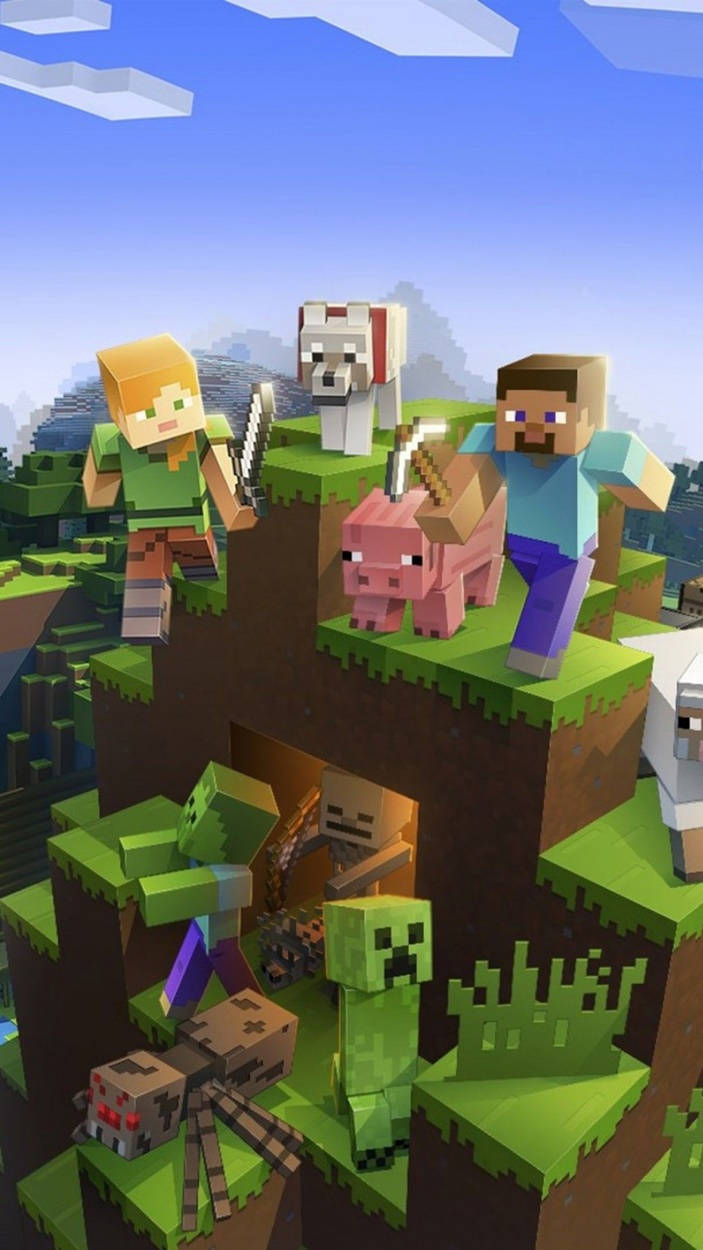 Alex y Steve con Mobis Animales de Minecraft iPhone Fondos de pantalla