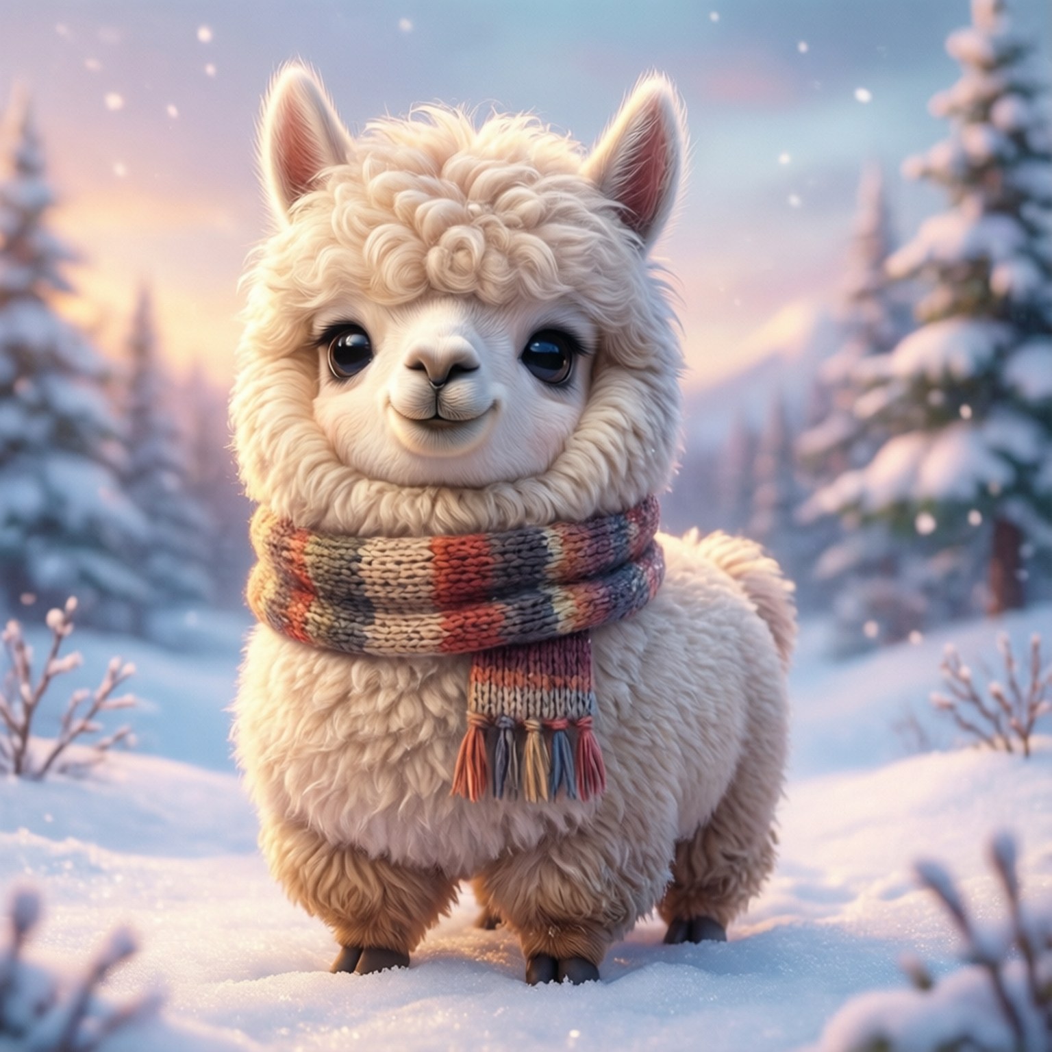 Alpaca Kawaii en la Nieve Fondos de pantalla