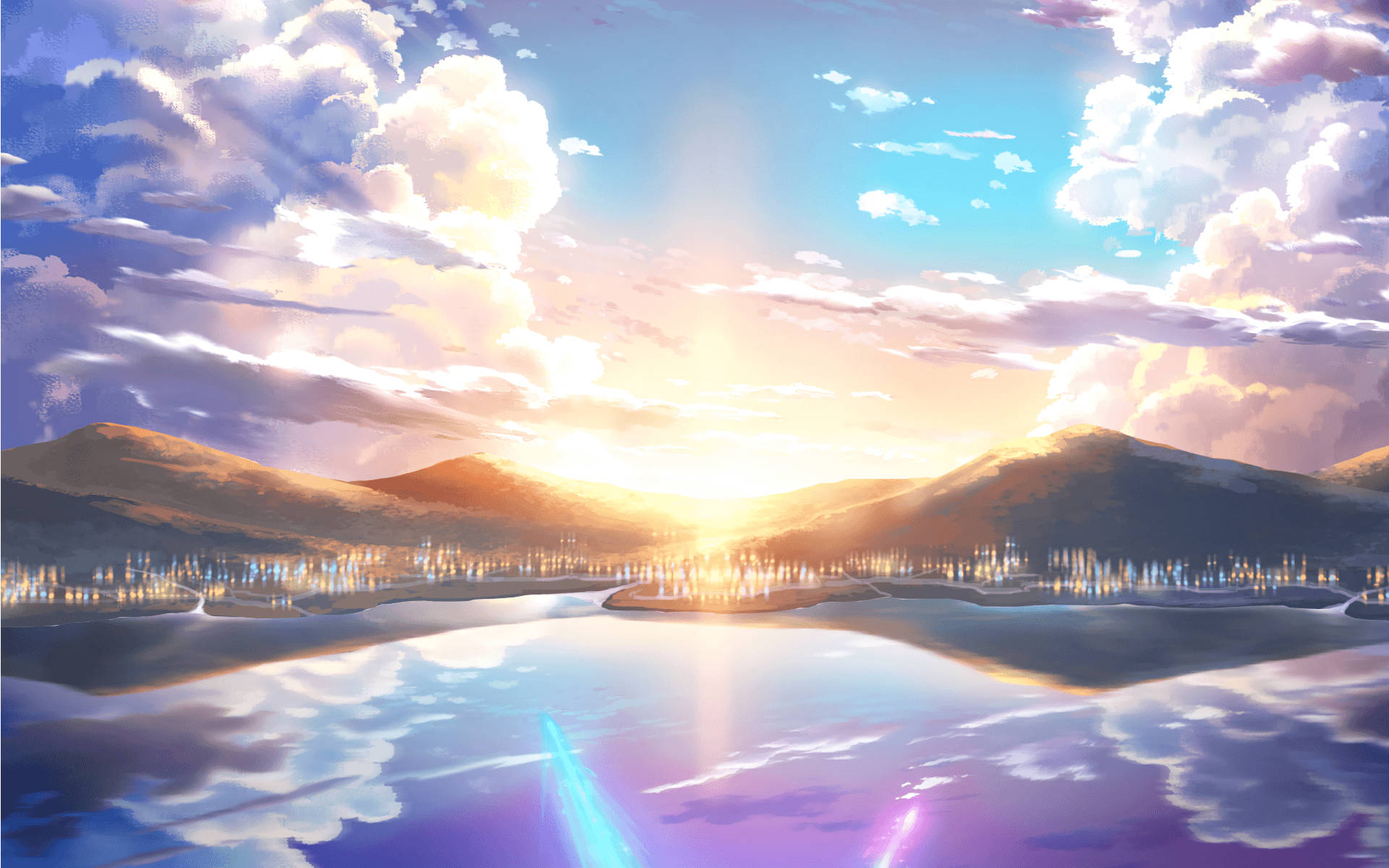 Amanecer en Montañas de Paisaje Anime Fondos de pantalla