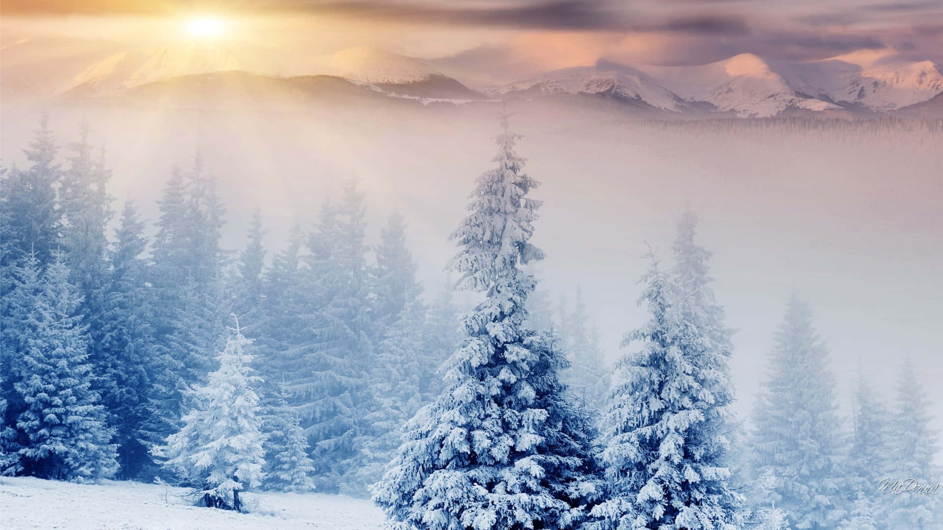 Amanecer sobre el Paraíso Invernal Fondo Fondos de pantalla