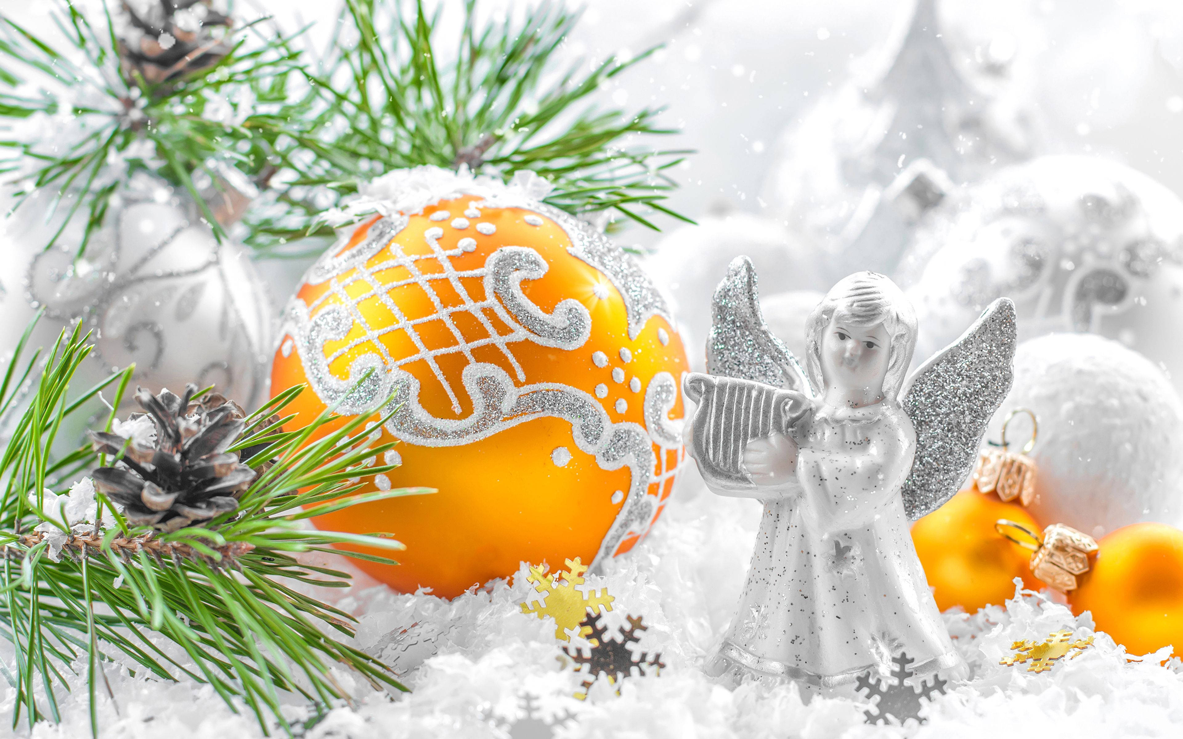 Ángel Blanco de Navidad y Esferas Fondos de pantalla