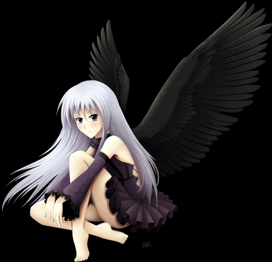 Ángel de anime con alas negras Fondos de pantalla