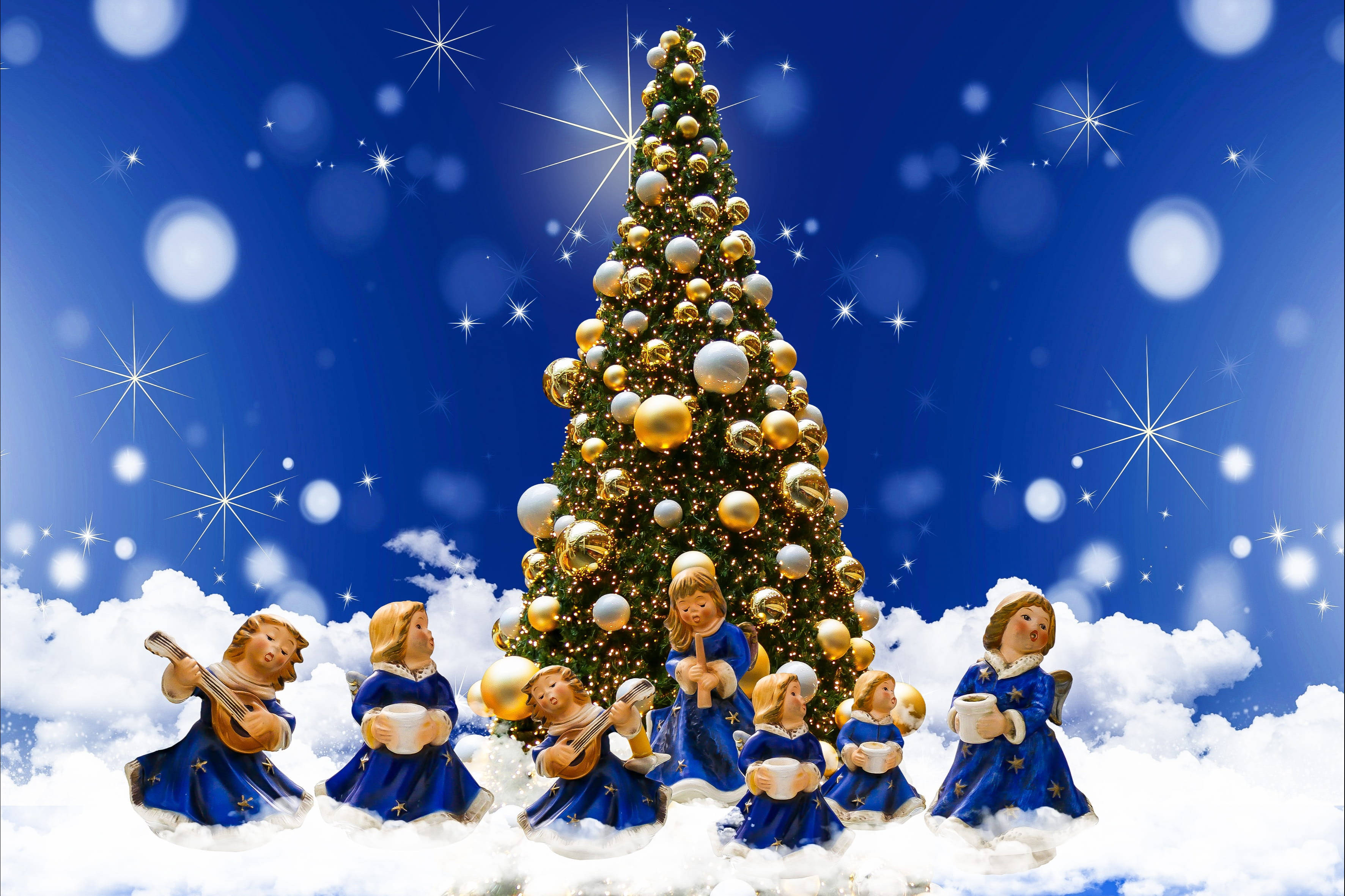 Ángeles de Navidad Azul Estético Fondos de pantalla