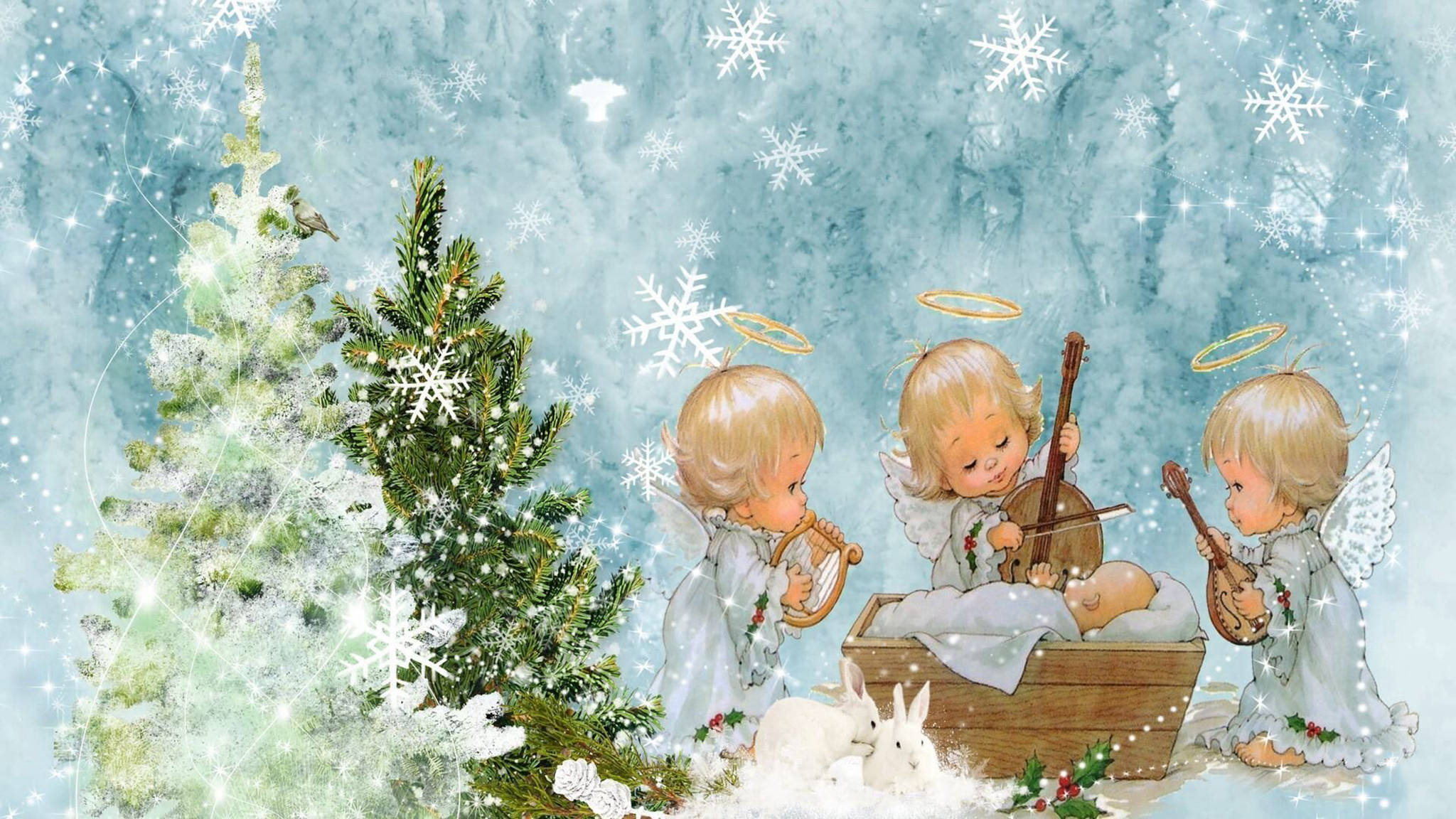 Ángeles de Navidad con el Niño Jesús Fondos de pantalla