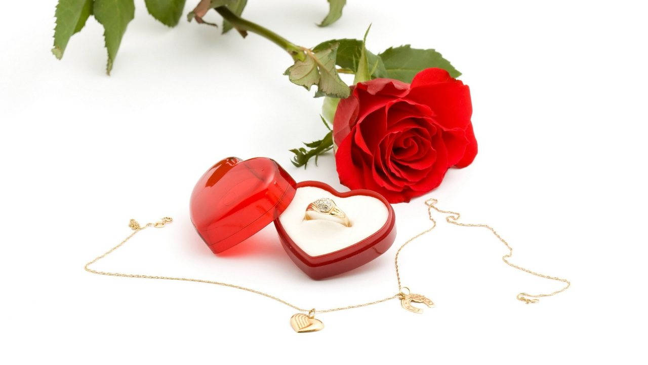 Anillo y Rosa Roja para Propuesta el Día de San Valentín Fondos de pantalla
