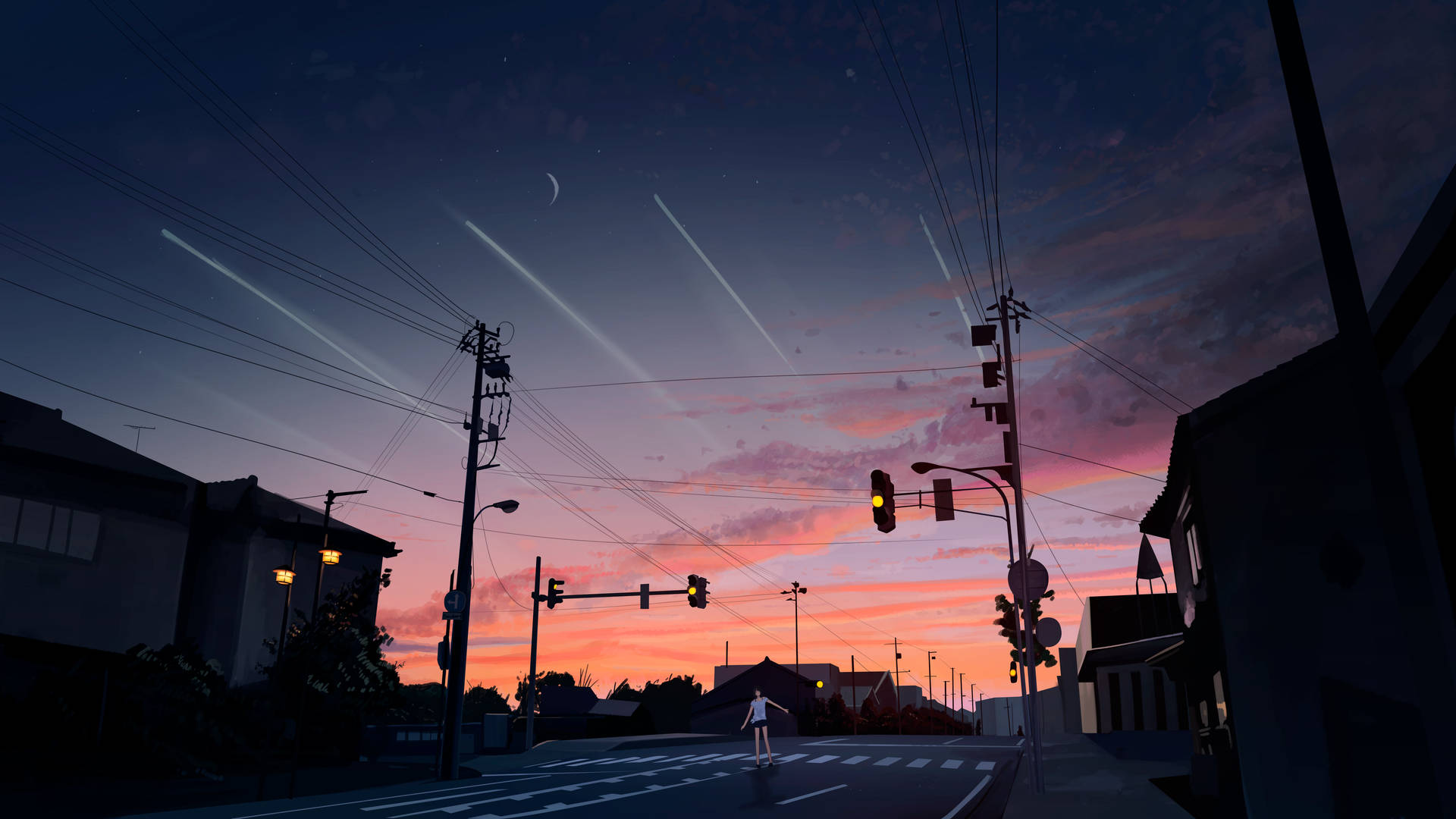 Fondo de pantalla anime calle nocturna 4k