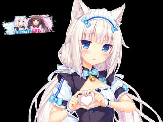 Anime Catgirl Haciendo Corazón con las Manos Fondos de pantalla