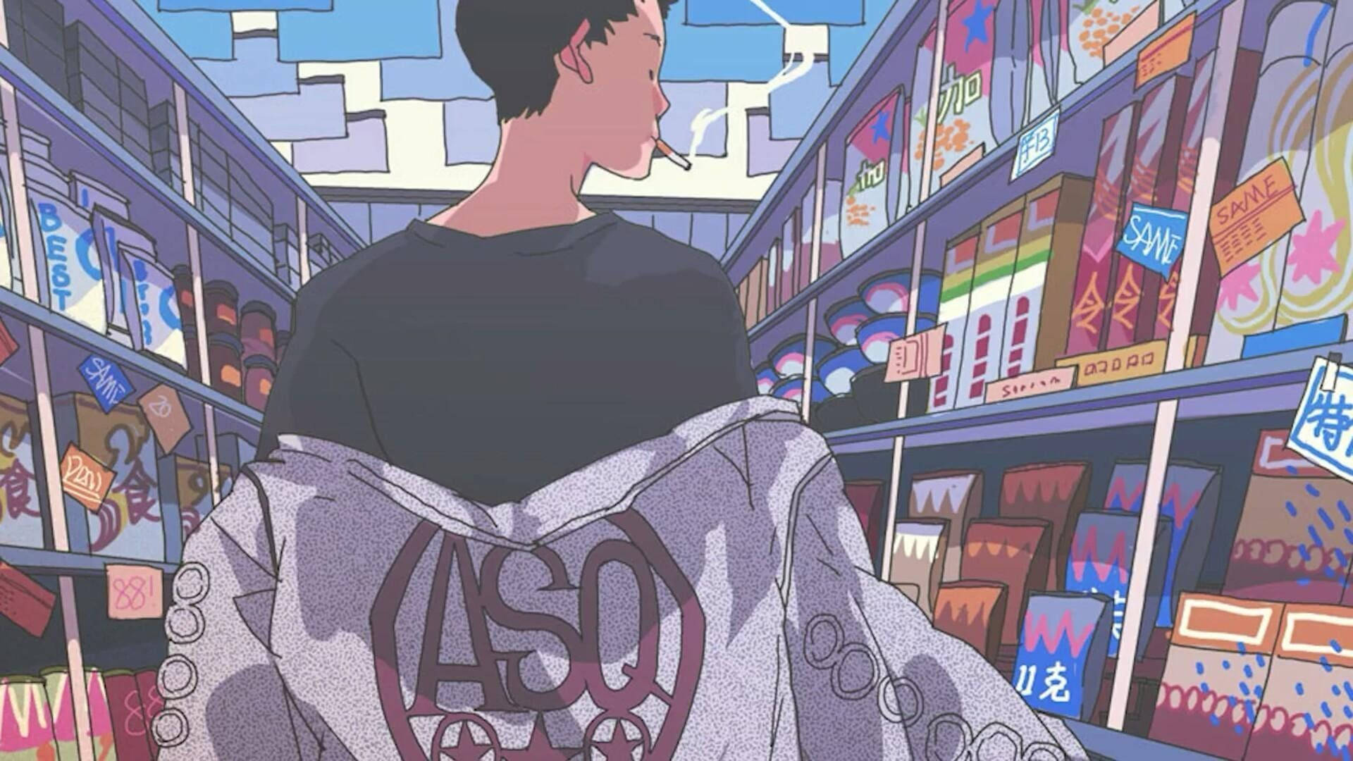 Anime Chico Indie Estético en el Supermercado Fondos de pantalla