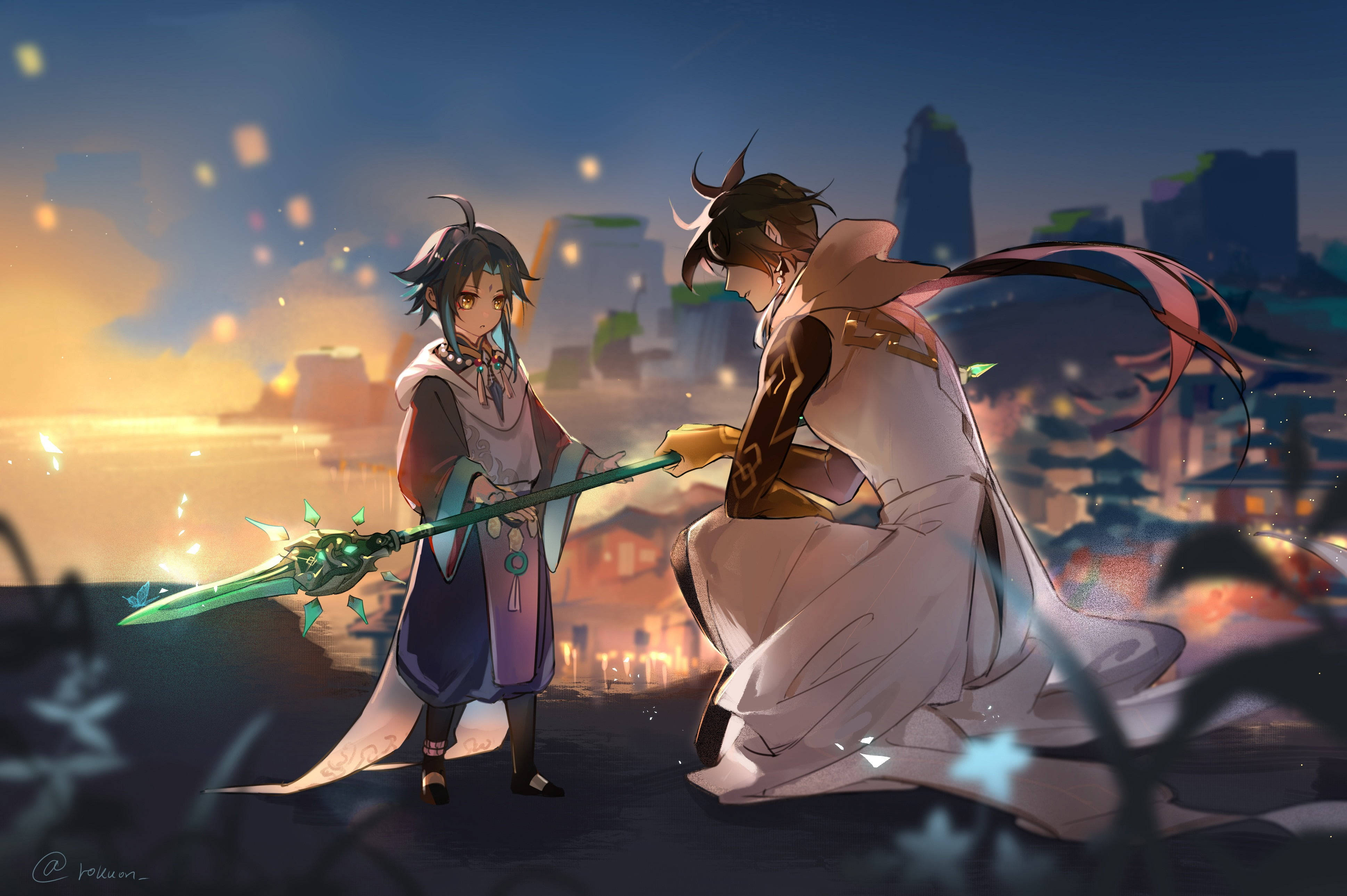 Anime Chicos Lindos Zhongli y Xiao Fondos de pantalla