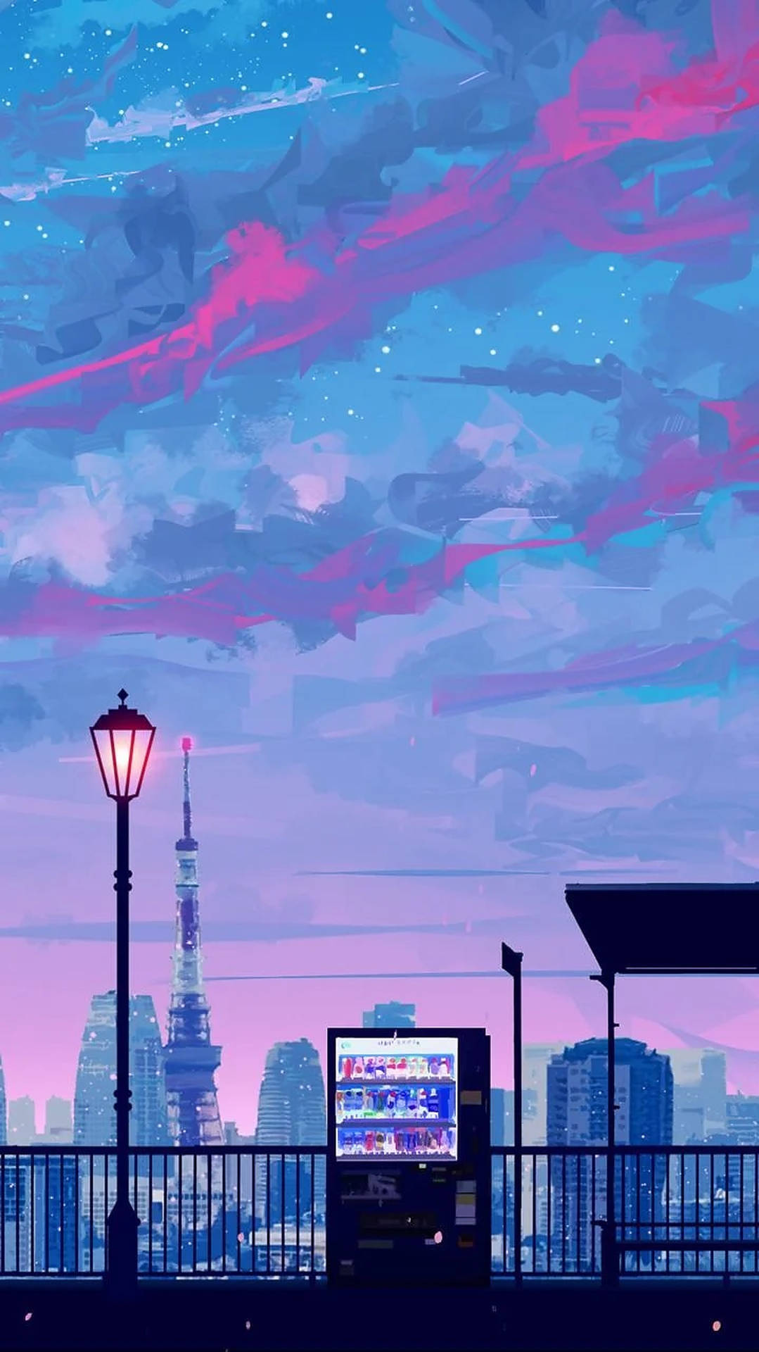 Fondo de pantalla estético de ciudad anime para iPhone