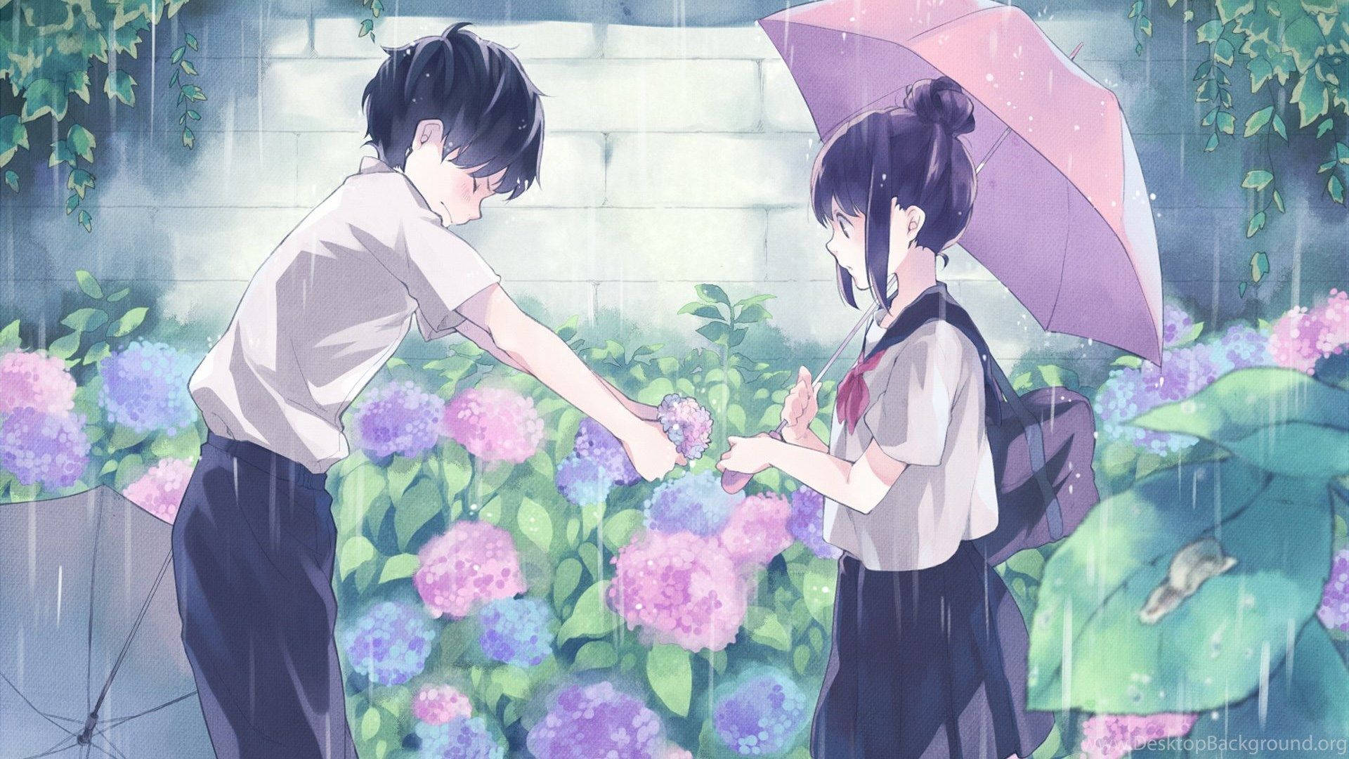 Anime Kawaii de Niño Entregando Carta a Niña Fondos de pantalla