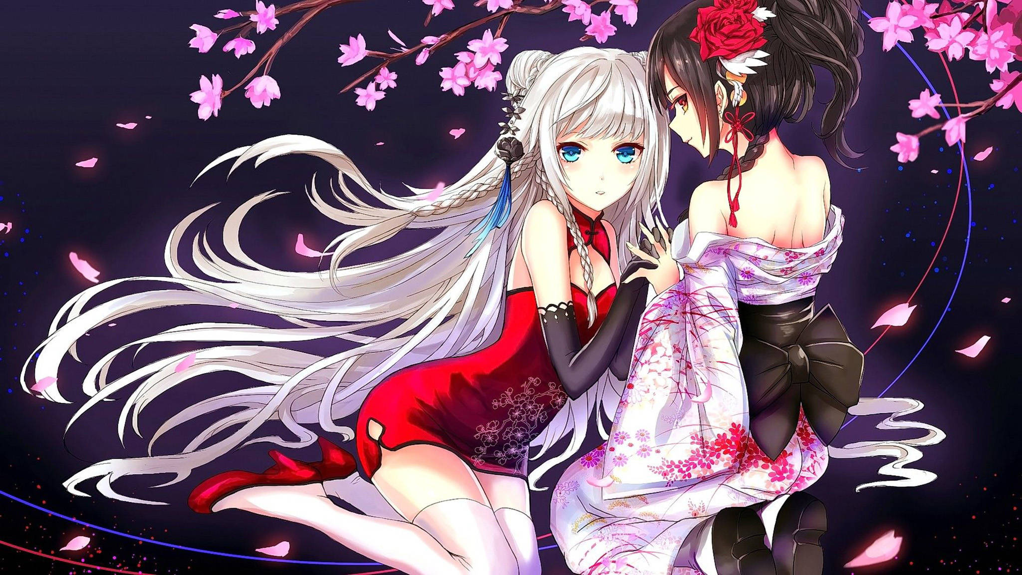 Anime Lesbian Cerezos en Flor Fondos de pantalla